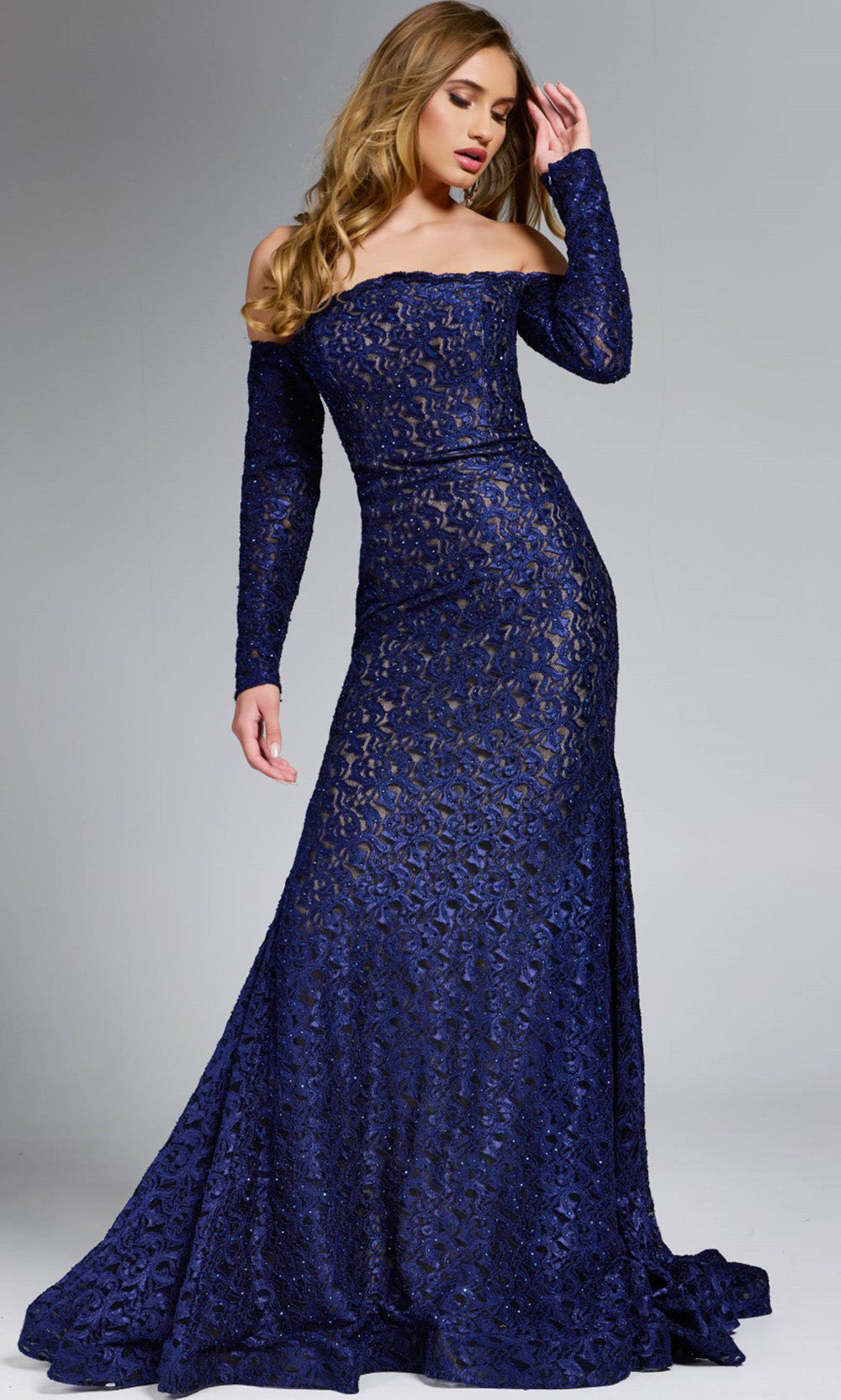 Jovani 23084 - Off Shoulder Long Sleeve Evening Gown