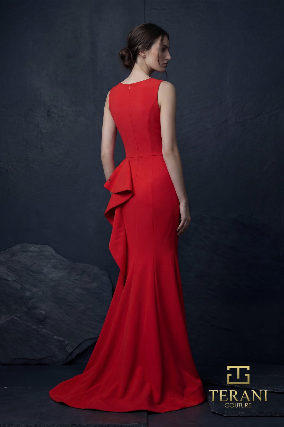 Terani Couture 261E6750 - Beaded Crepe Peplum Evening Dress