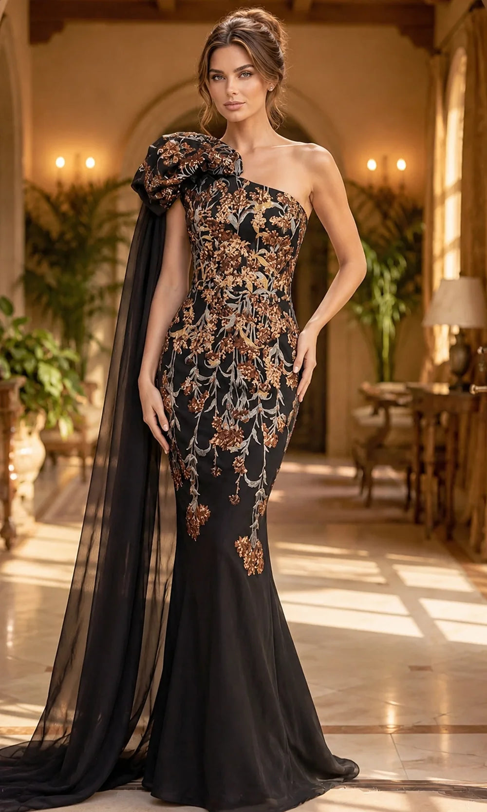 Jovani 46243 Floral Embroidery One Shoulder Dress