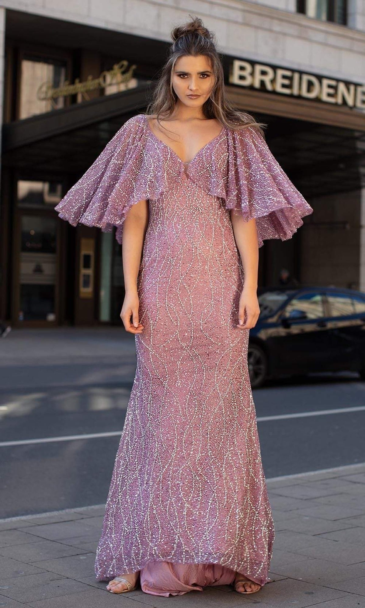 Chic and Holland - HF1529 Beaded Deep V Neck Trumpet Gown - Lavender - Main