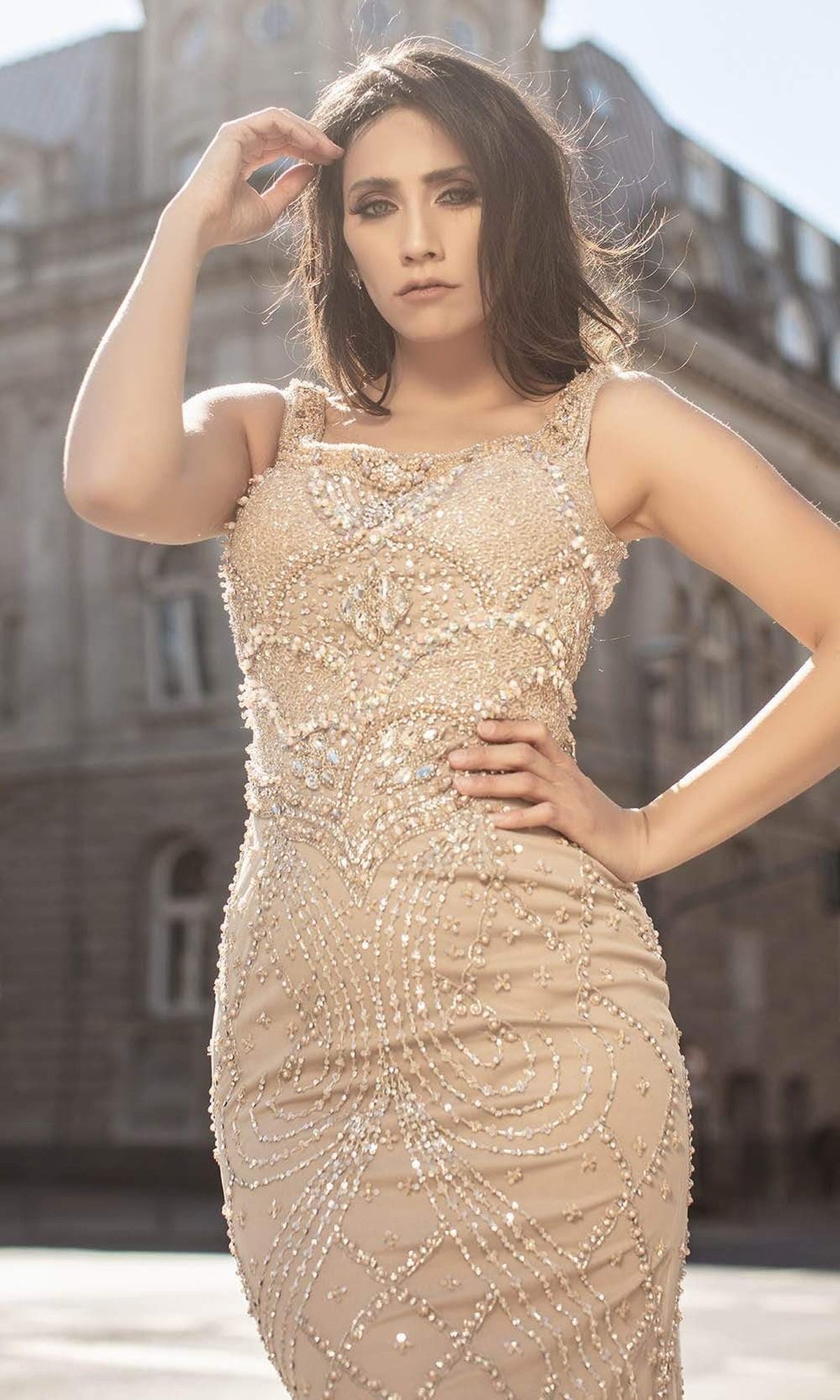 Chic & Holland - HF1574 Embellished Scoop Sheath Dress