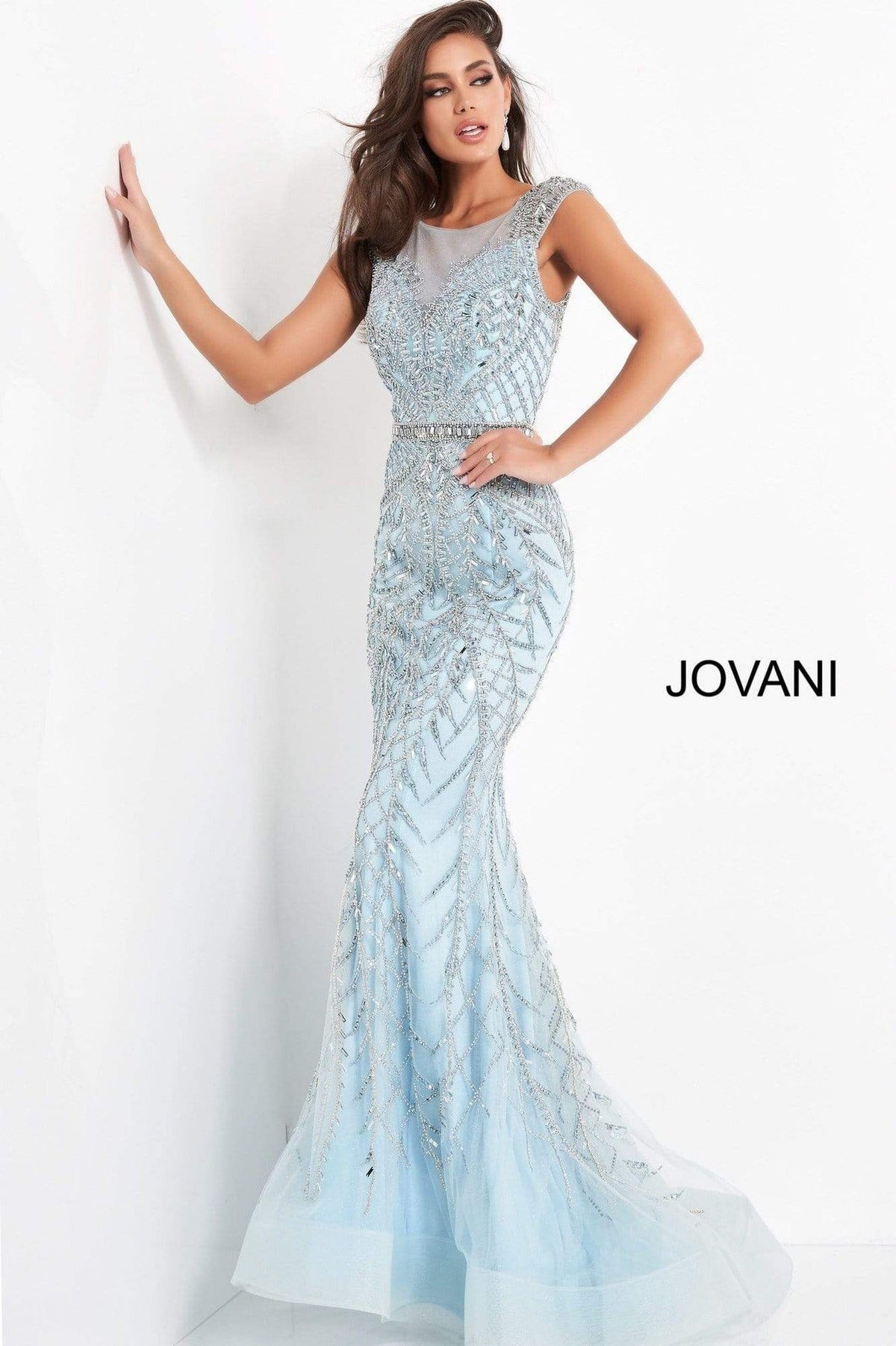 Jovani - 02336 Embellished Scoop Neck Trumpet Dress
