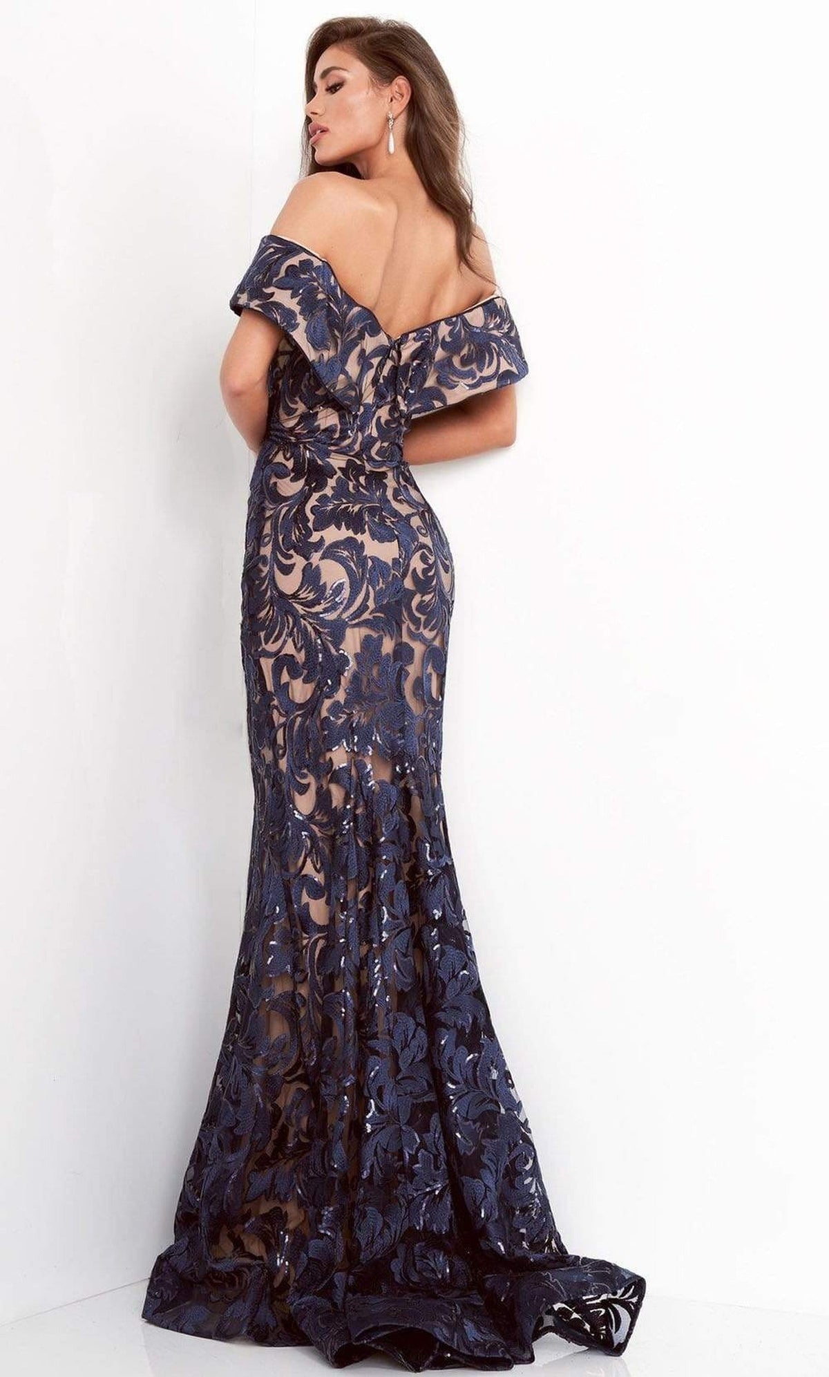 Jovani - 02912 Sequined Off Shoulder Trumpet Dress