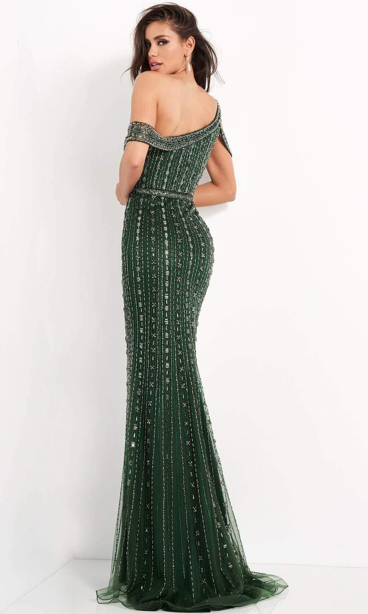 Jovani - 03124 Beaded Cold Shoulder Sheath Gown