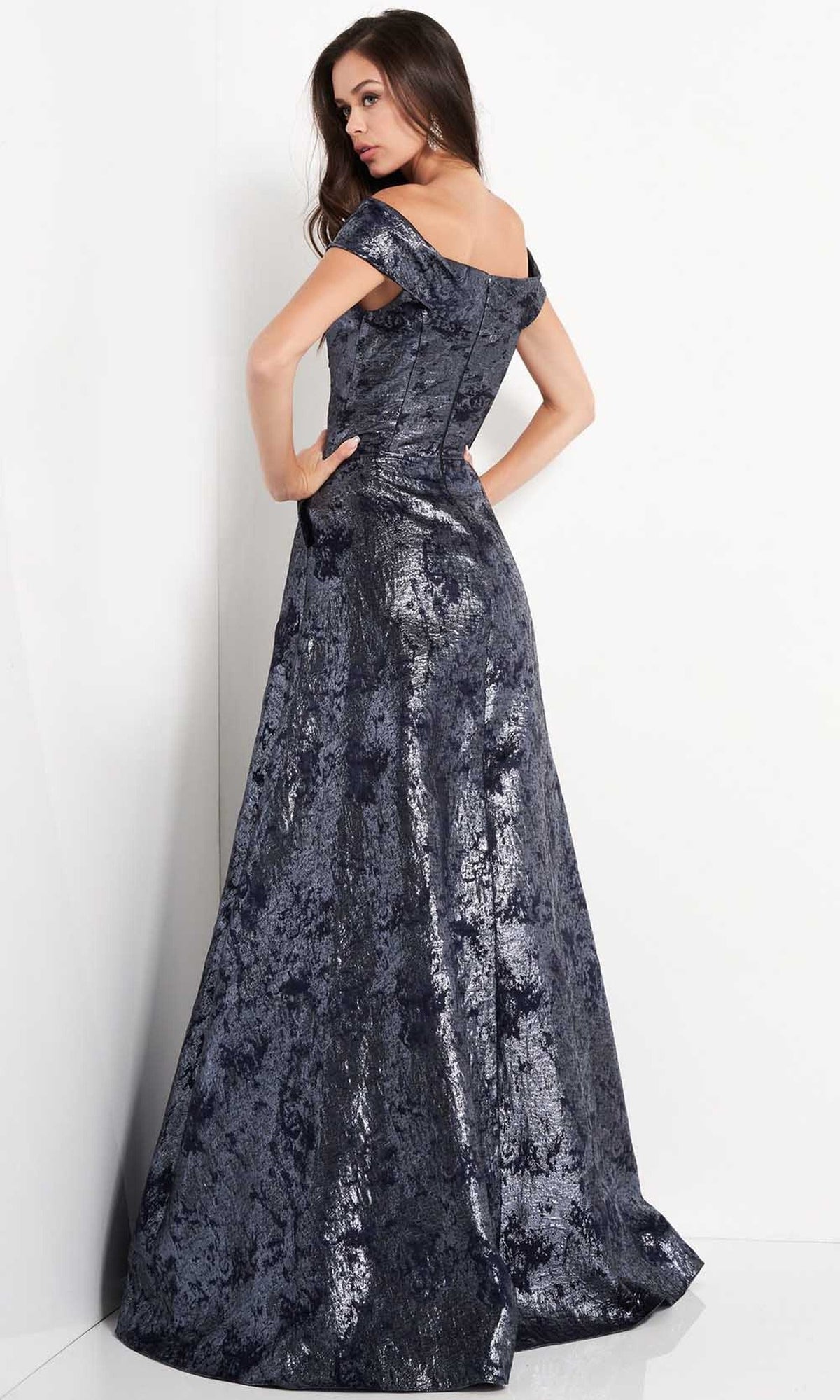Jovani - 03674 Metallic Off Shoulder A-Line Gown