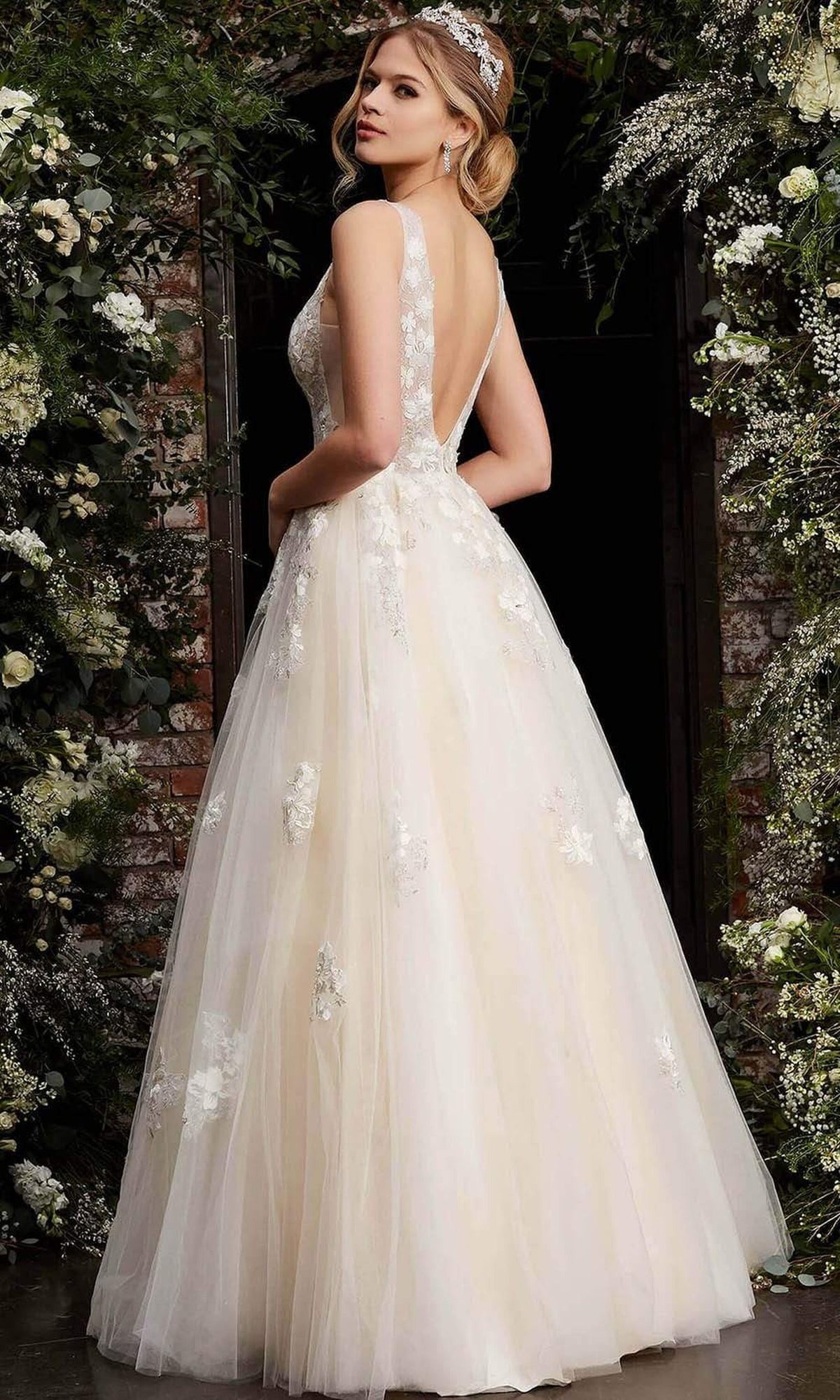 Jovani - 06286 Sheer Floral Applique Bodice Tulle Ballgown