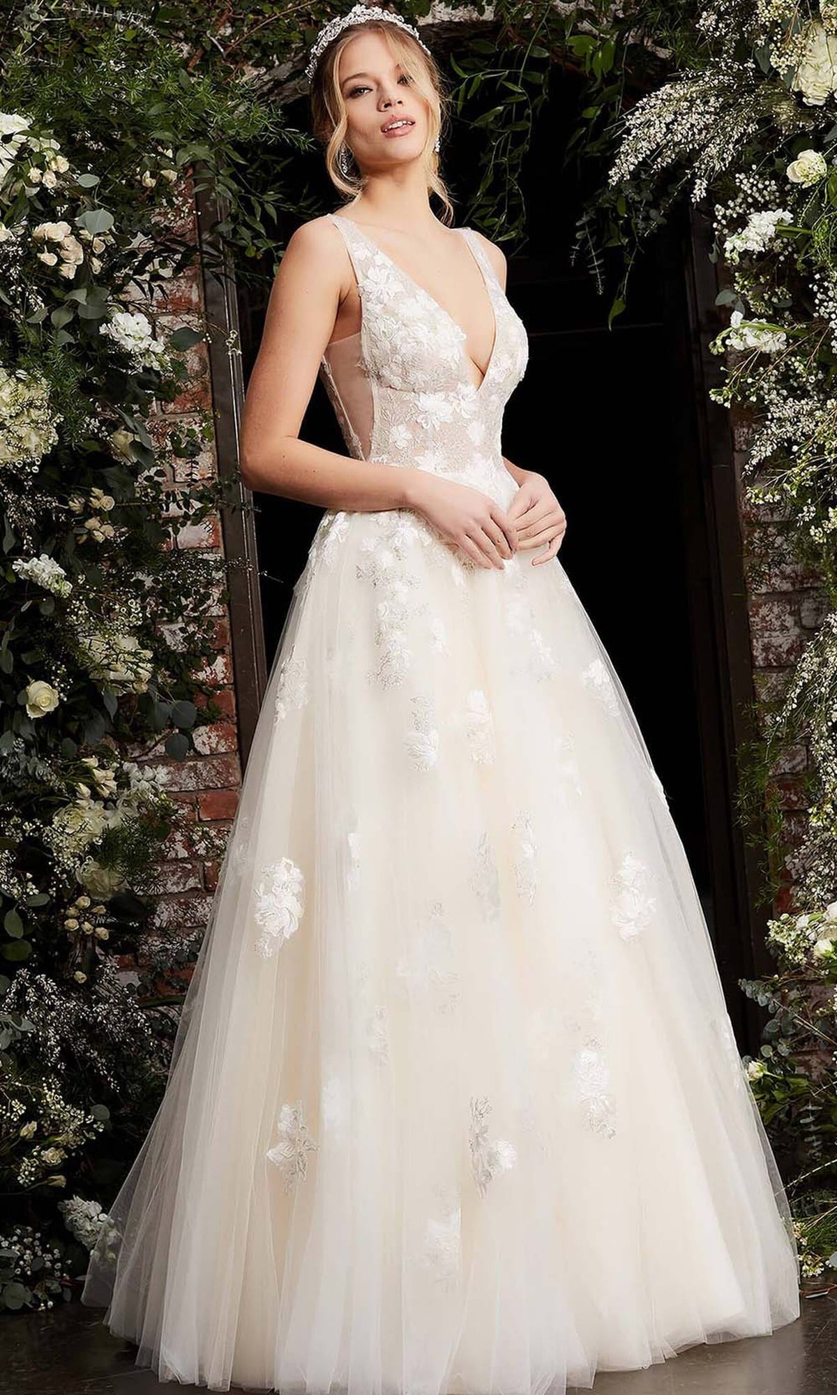 Jovani - 06286 Sheer Floral Applique Bodice Tulle Ballgown