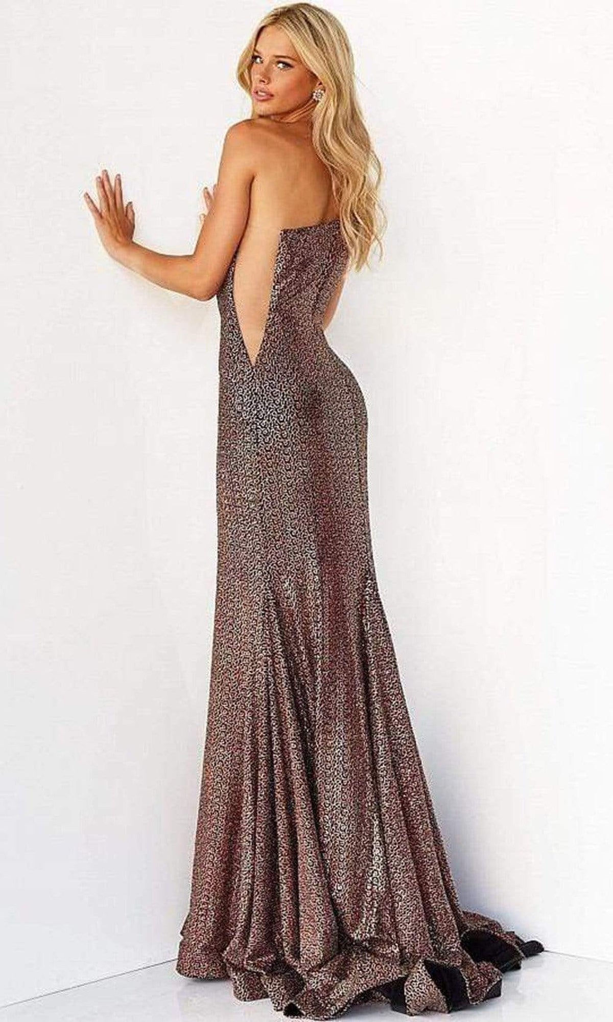 Jovani - 06333 Asymmetric Shiny Trumpet Gown