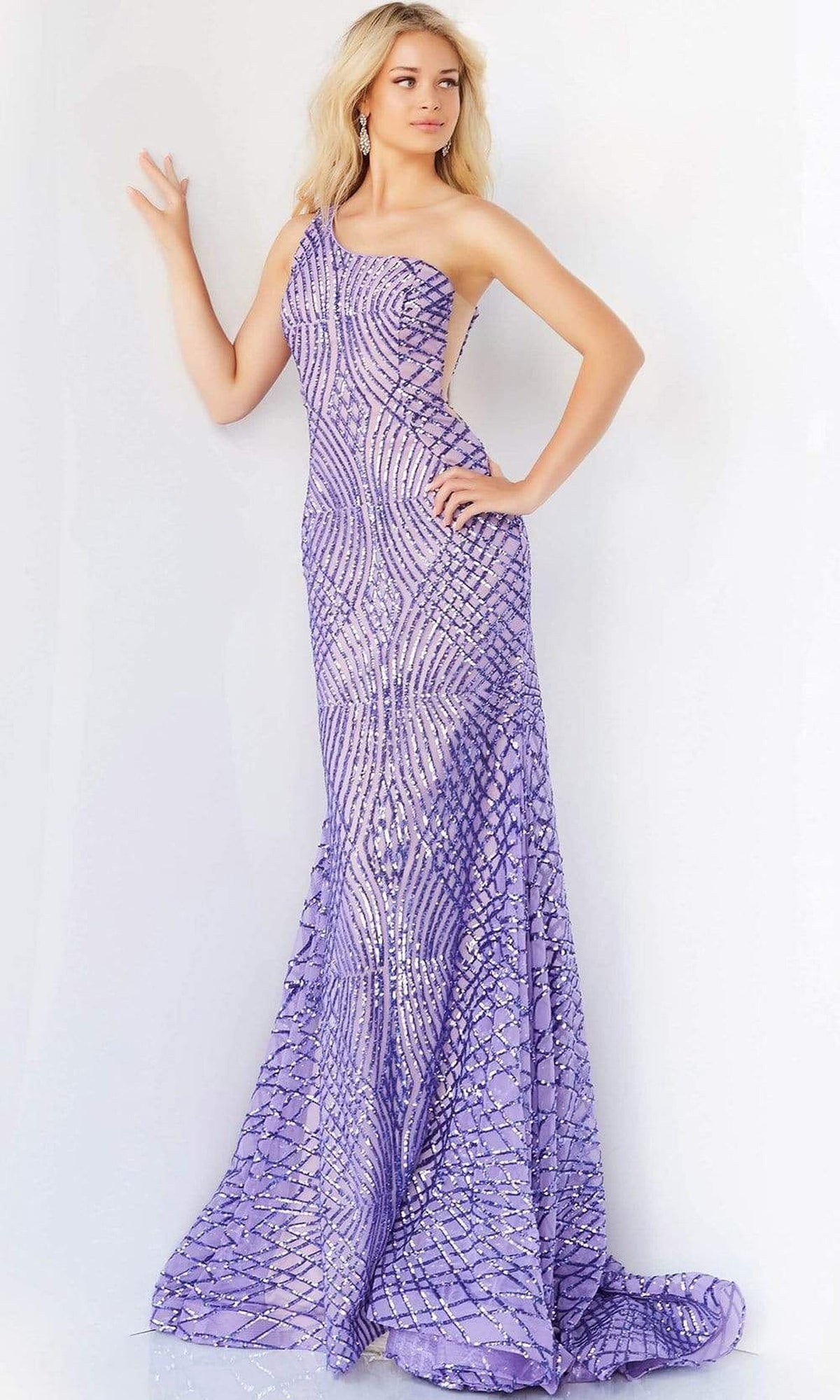 Jovani - 06517 One Shoulder Sequin Embellished Prom Dress