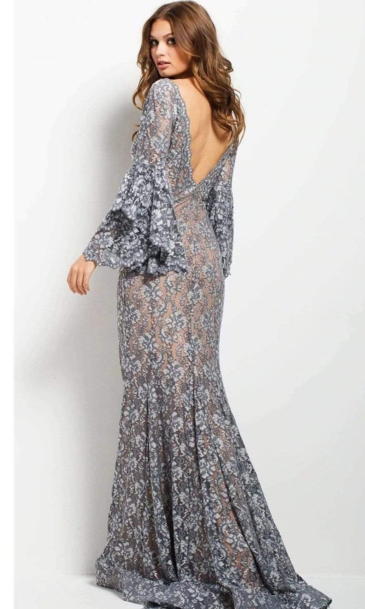 Jovani - 57048 Lace Plunging V-neck Mermaid Dress