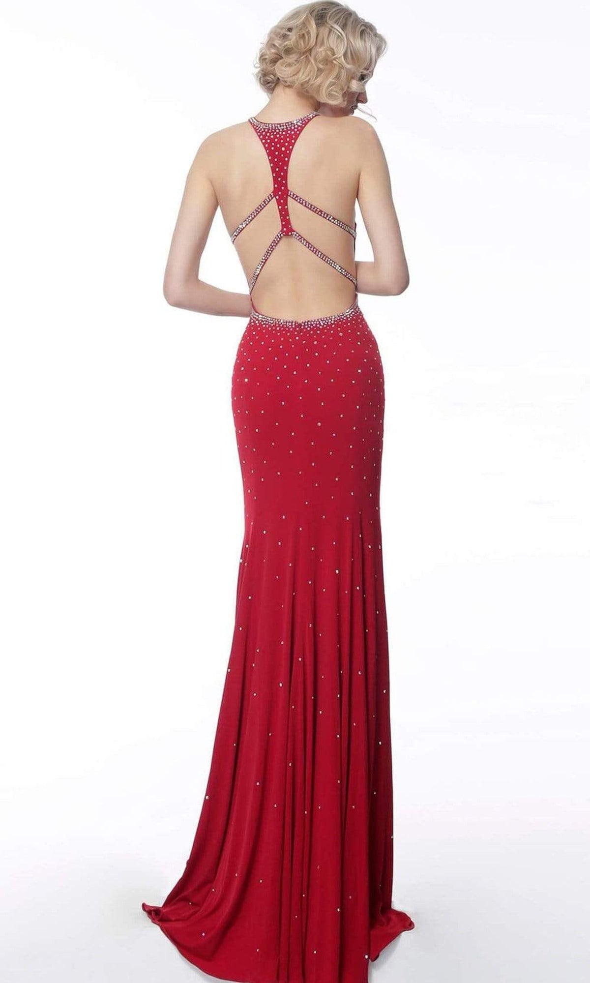 Jovani - 67101 Beaded Halter Jersey Trumpet Dress