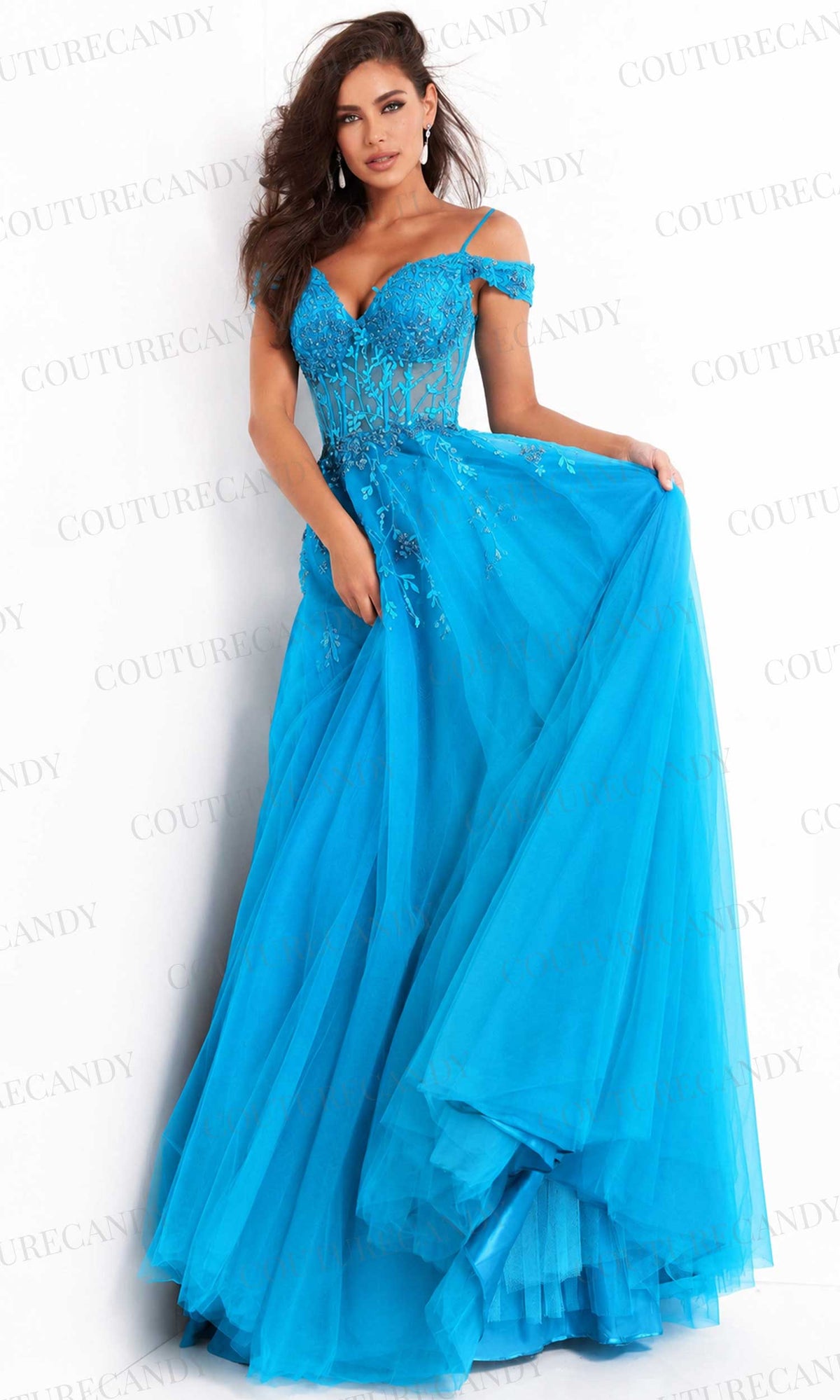 Jovani - 02022 Floral Ornate Corset Tulle Dress