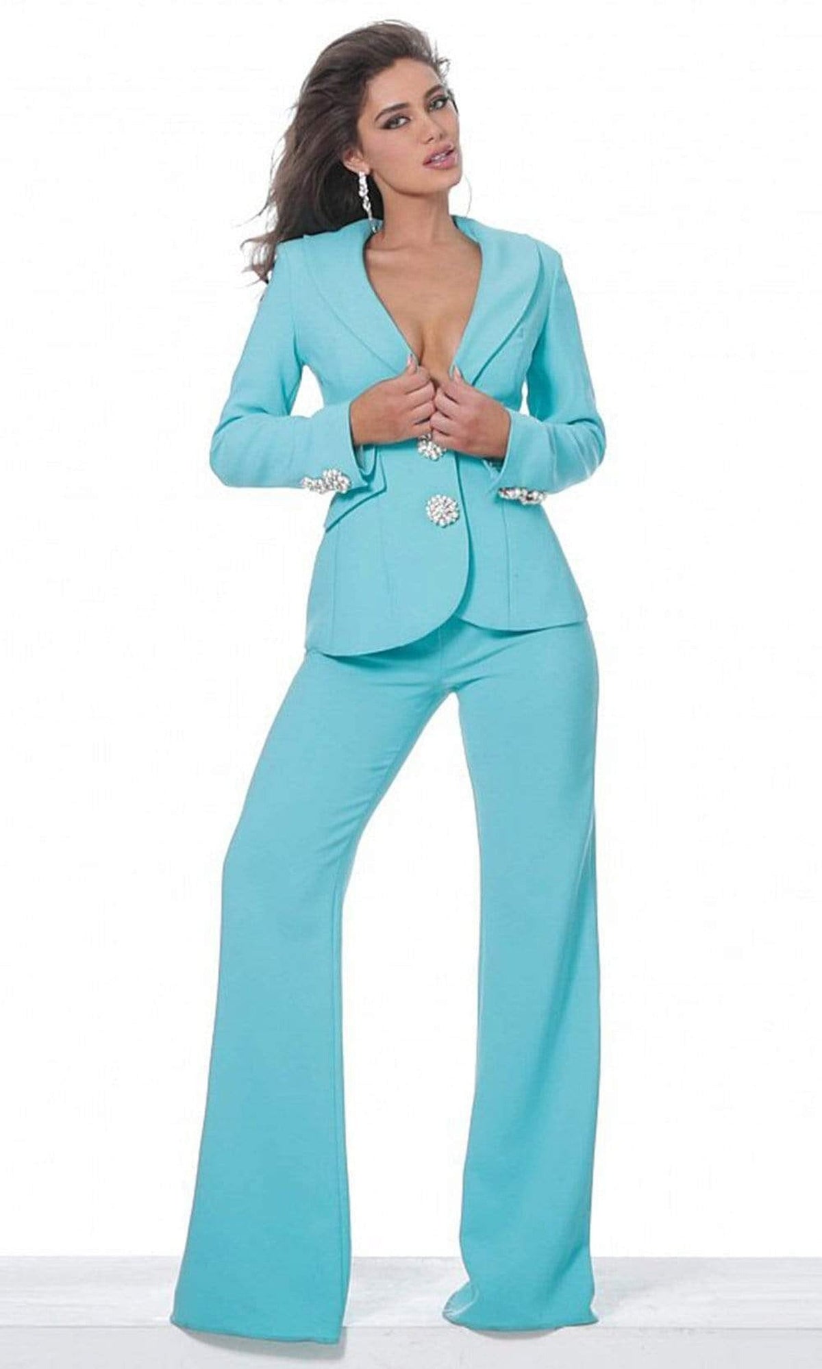 Jovani - 02637 Two Piece Deep V-Neck Pantsuit