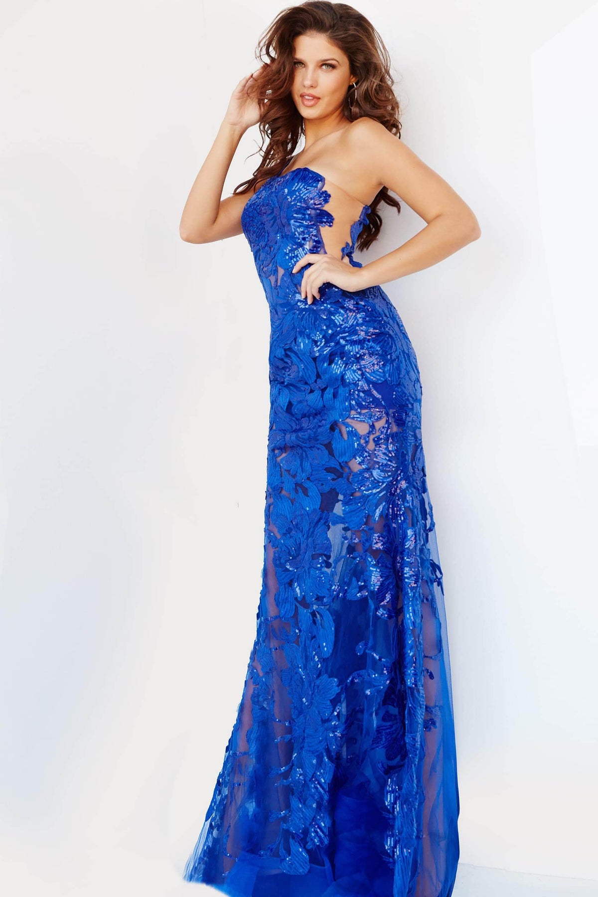 Jovani - 02895 One Shoulder Illusion Simple Prom Mermaid Gown