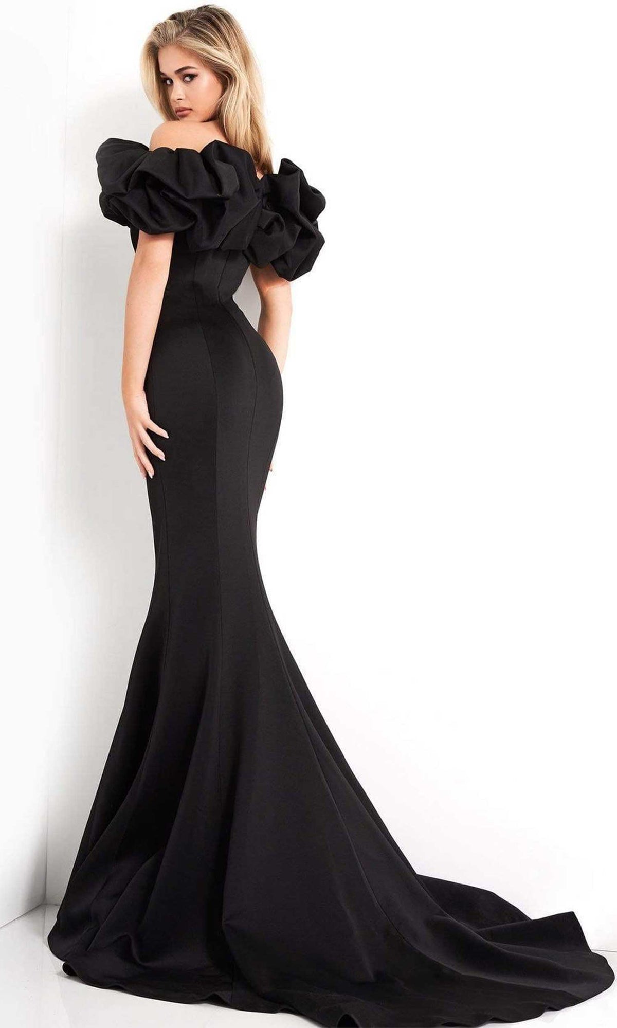 Jovani - 04368 Ruffled Off Shoulder Scuba Mermaid Evening Dress