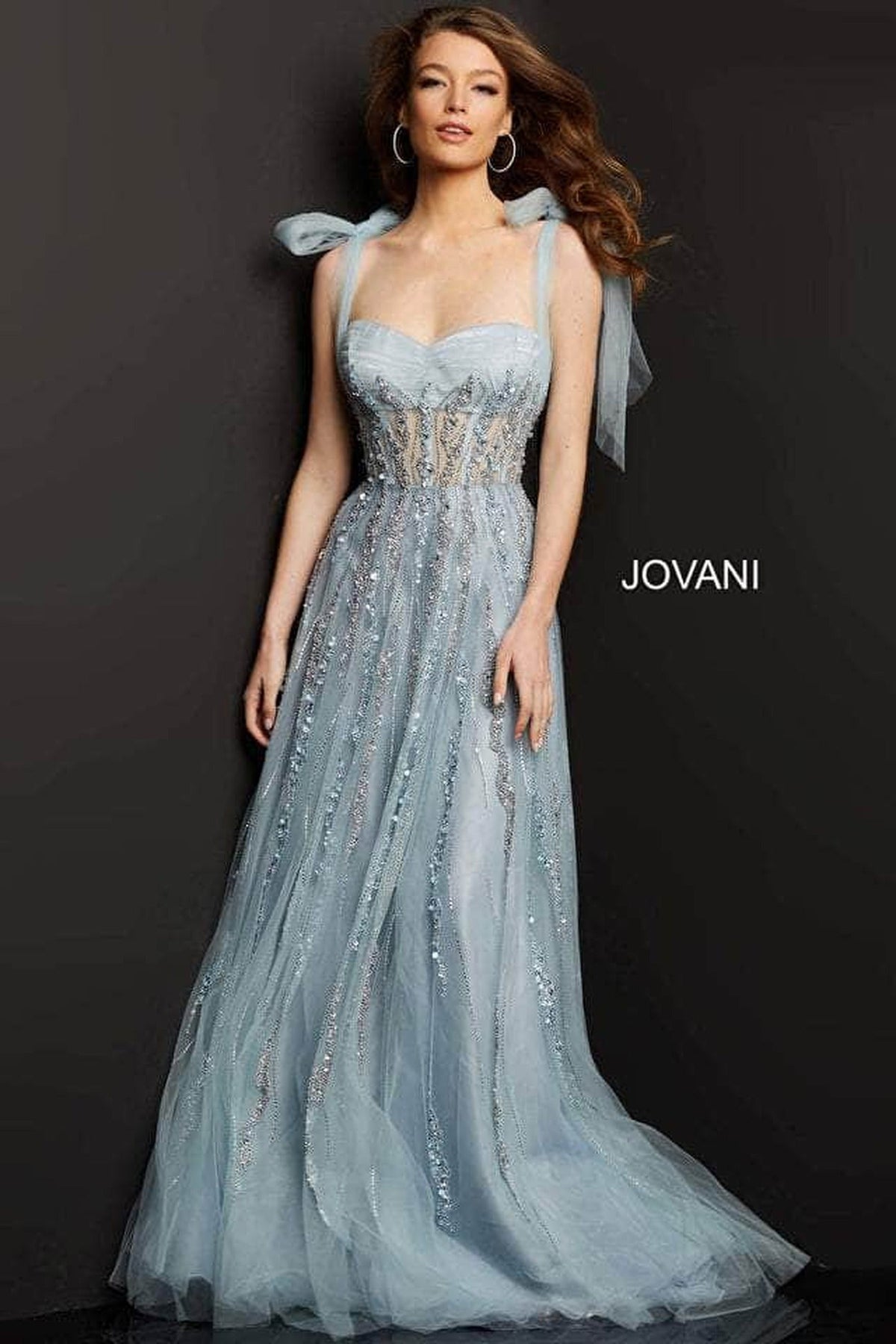 Jovani - 04634 Tie Shoulder Beaded Sweetheart A-Line Gown