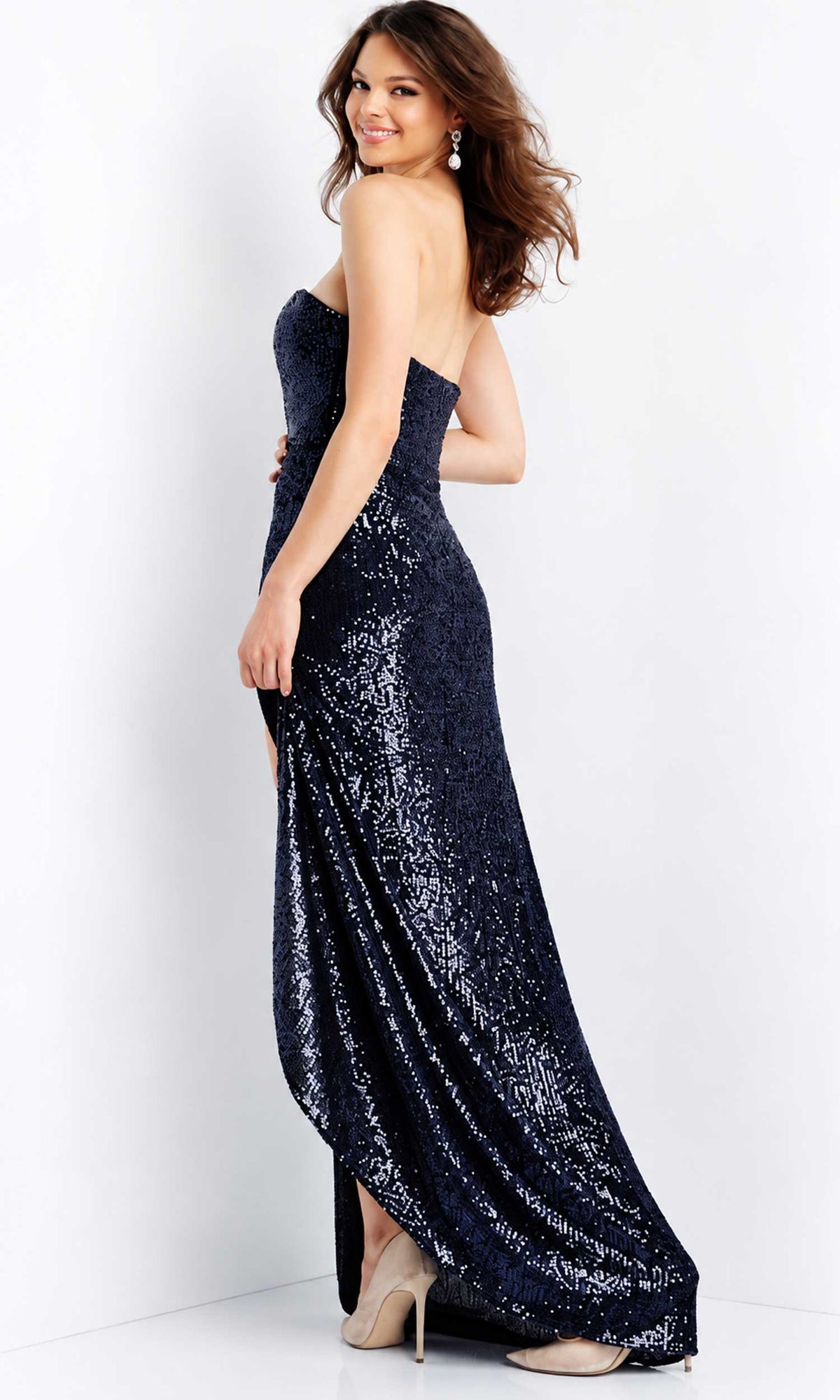 Jovani - 04870 Strapless Sequin High Slit Gown