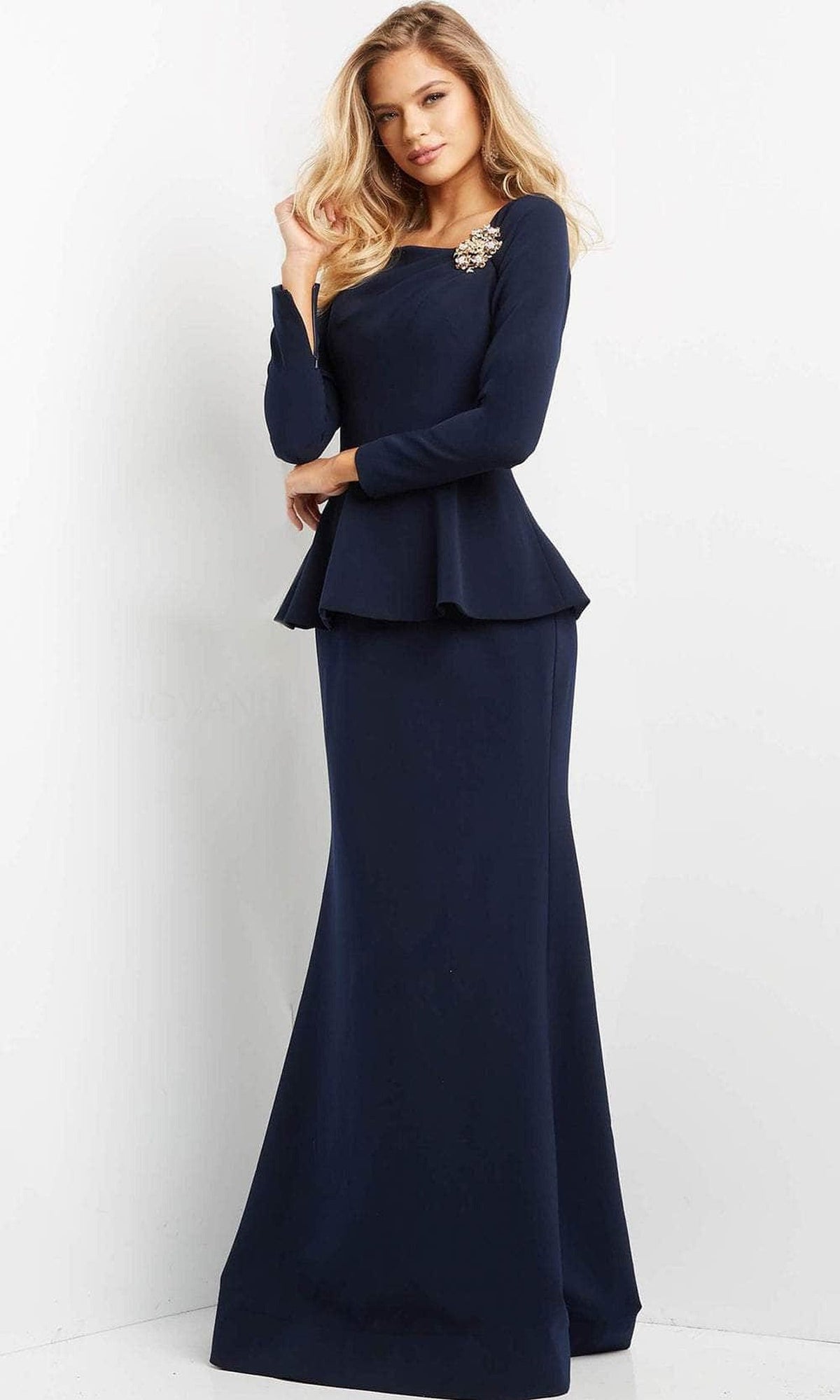 Jovani 07131 - Peplum Long Sleeve Evening Gown