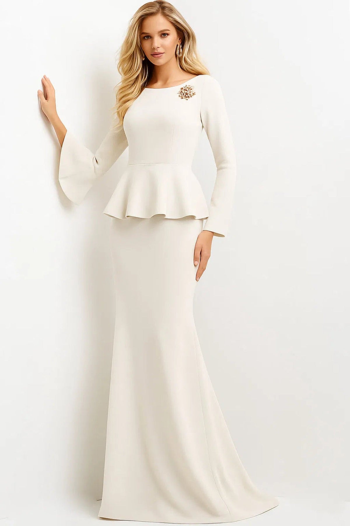 Jovani 07131 - Peplum Long Sleeve Evening Gown