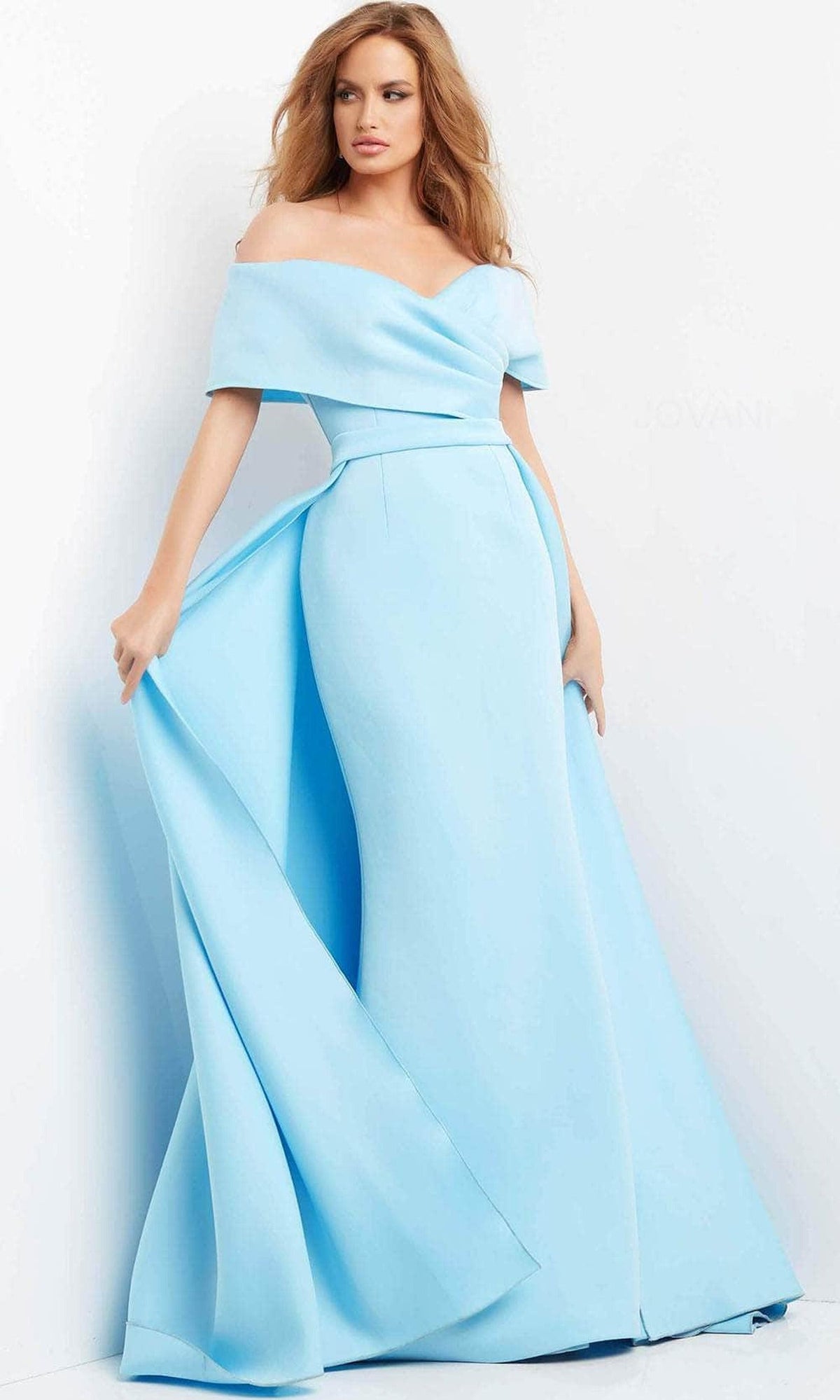 Jovani 07443 - Draped Off Shoulder Overskirt Evening Dress
