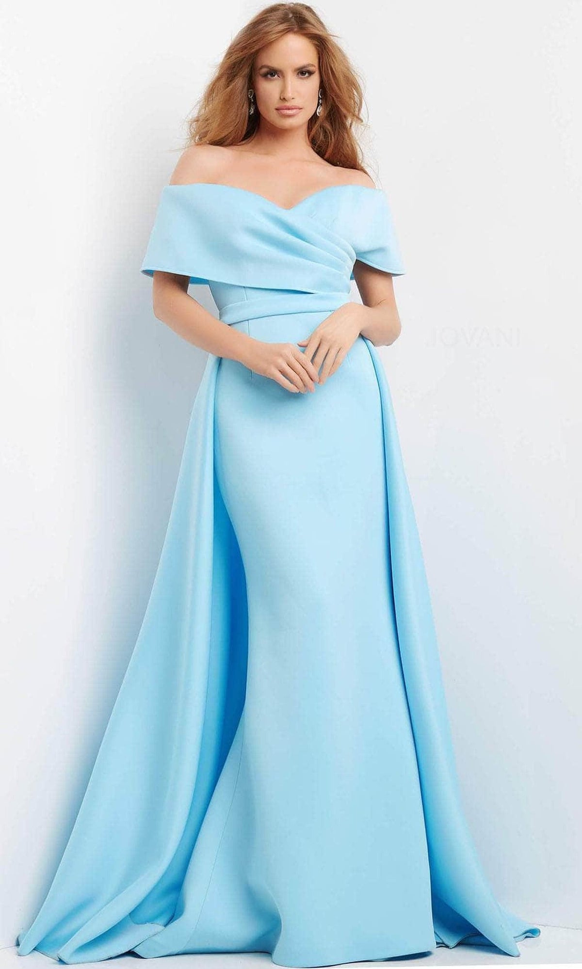Jovani 07443 - Draped Off Shoulder Overskirt Evening Dress