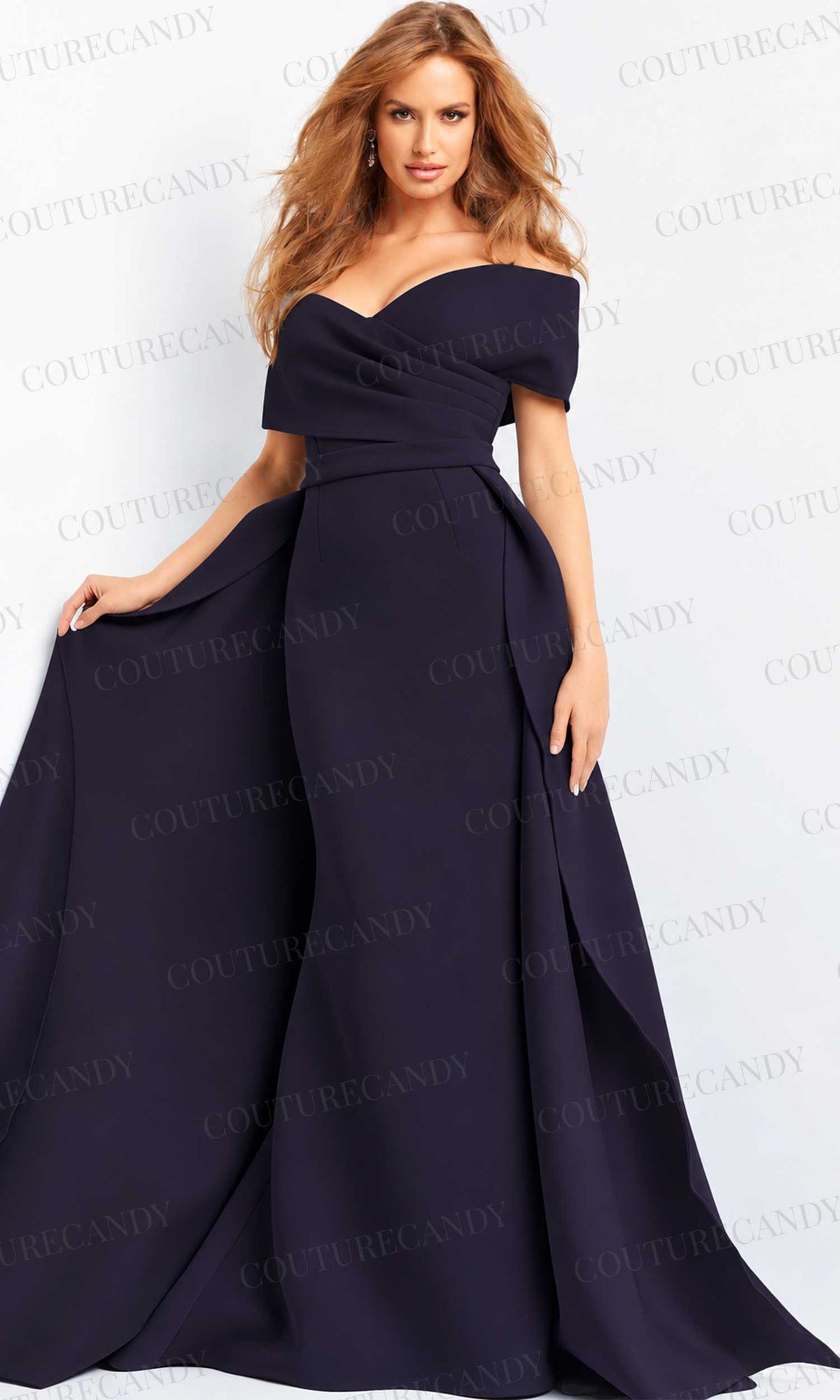 Jovani 07443 - Draped Off Shoulder Overskirt Evening Dress