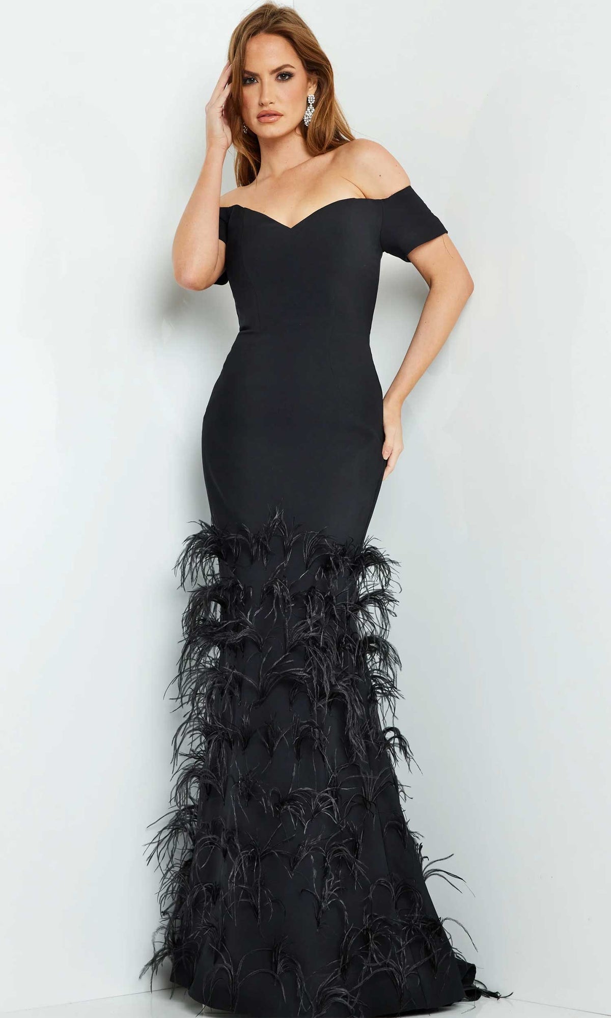 Jovani 08384 - Short Sleeve Trumpet Evening Gown - Black - Main