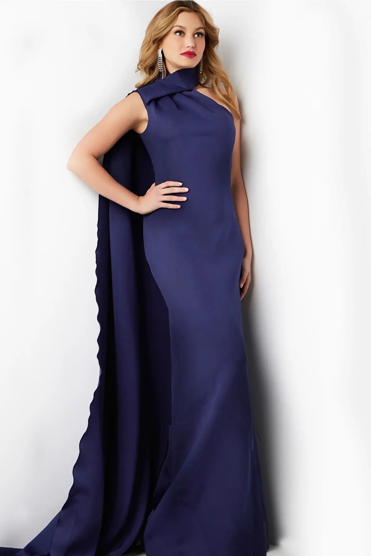 Jovani 09709 - Cascading Sash Sheath Evening Dress
