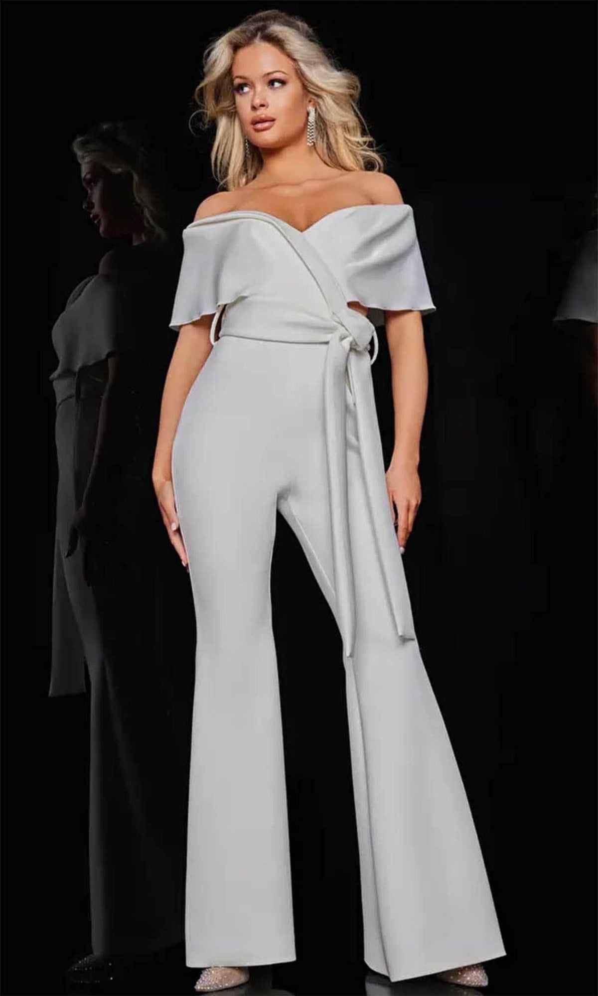 Jovani 09726 - V-Neck Off-Shoulder Jumpsuit