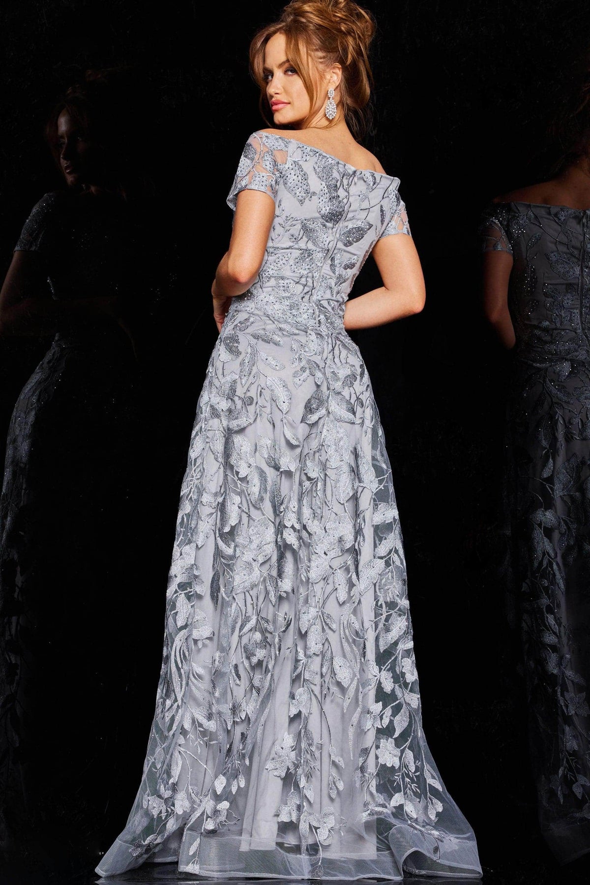 Jovani 09810 - Off Shoulder Metallic Lace Evening Gown