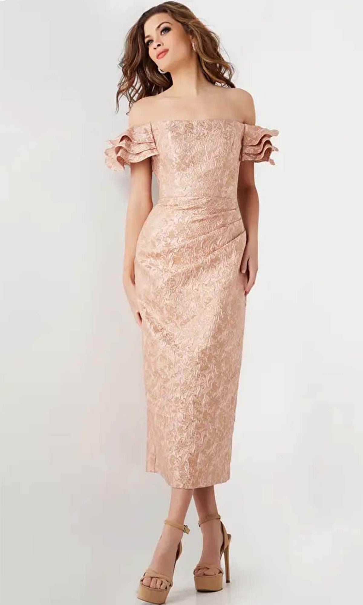 Jovani 25667 - Straight-Across Tea-length Dress