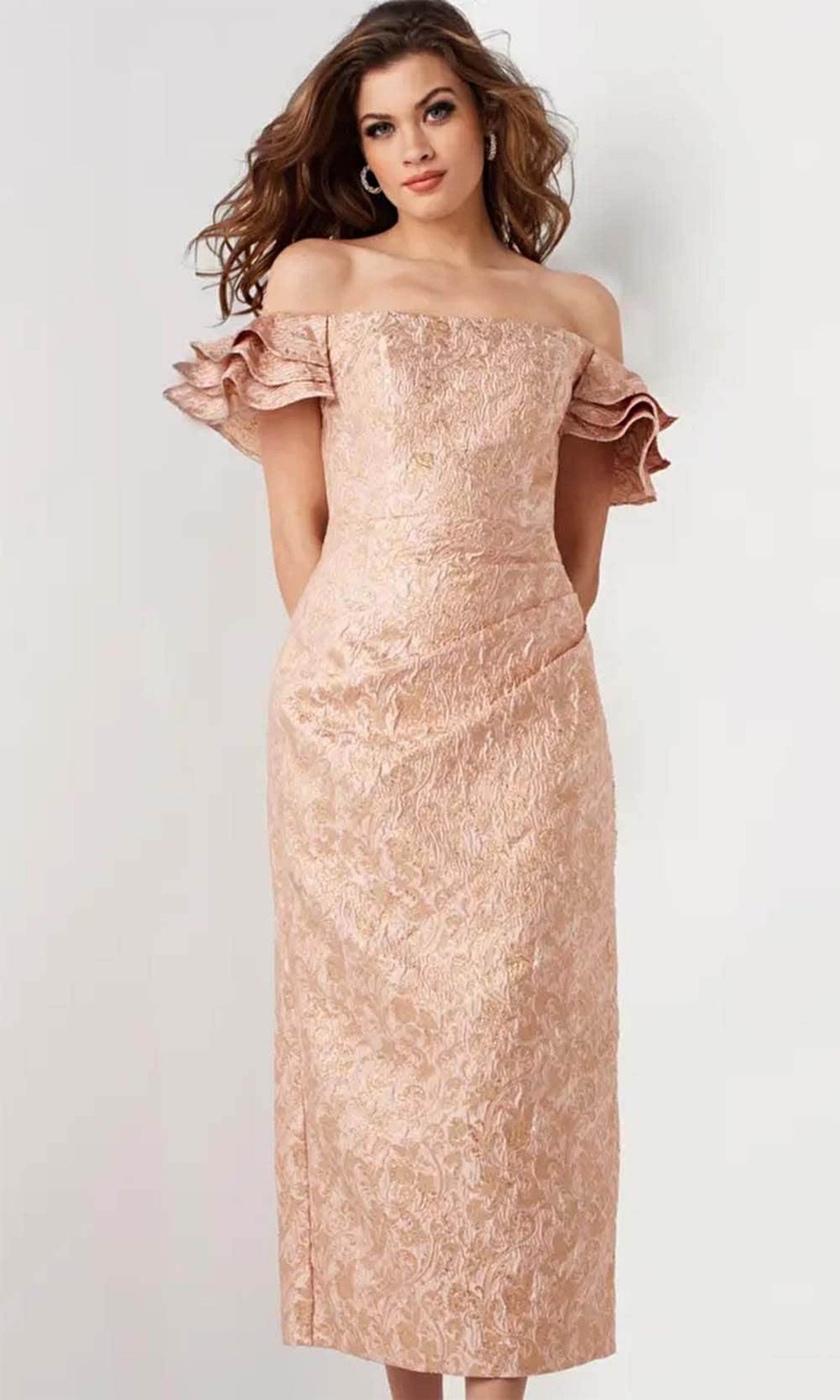Jovani 25667 - Straight-Across Tea-length Dress