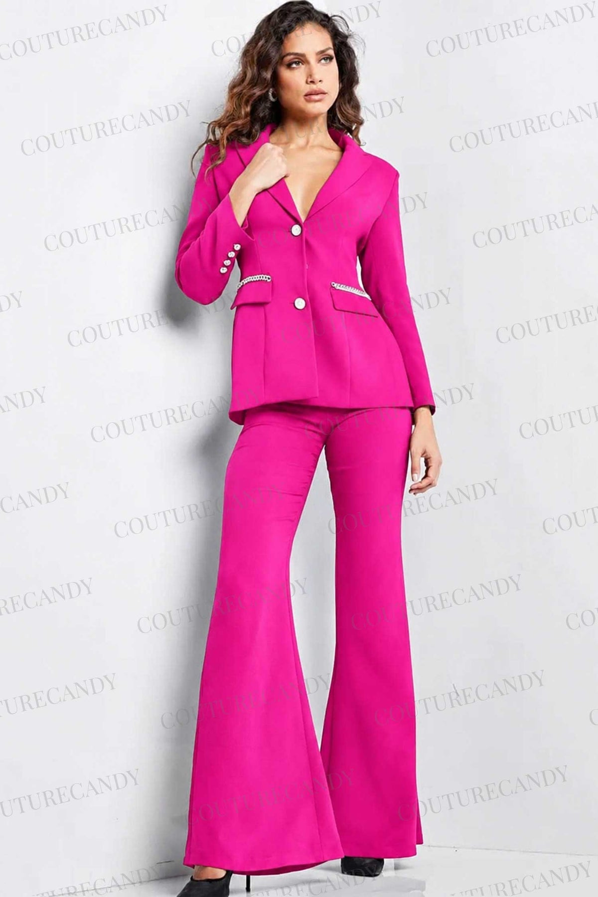 Jovani 26144 - Chain Detailed Long Sleeve Pantsuit