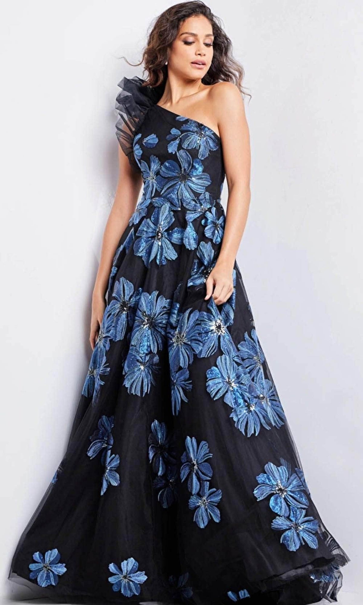 Jovani 36717 - Floral A-Line Evening Gown