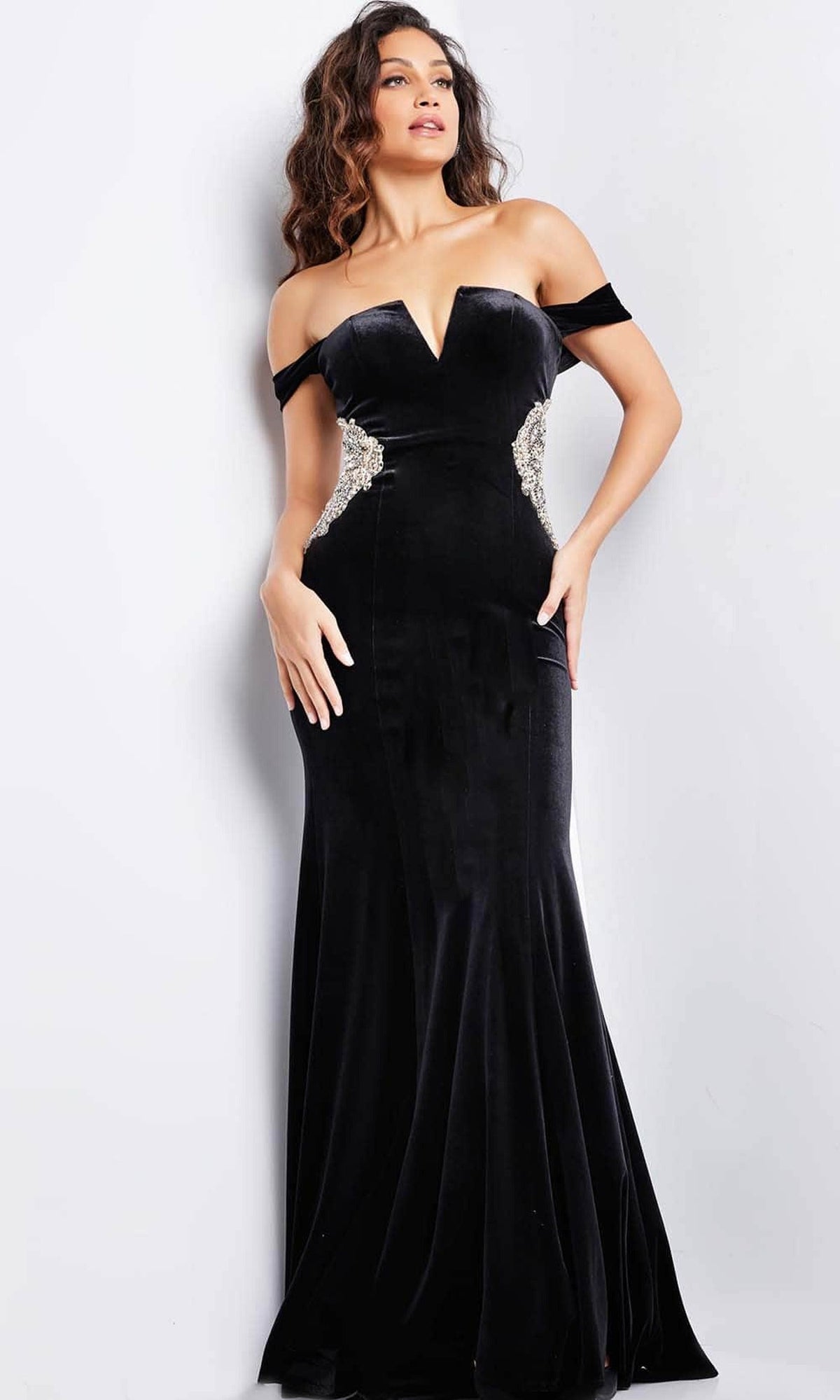Jovani 36733 - Beaded Appliqued Evening Gown