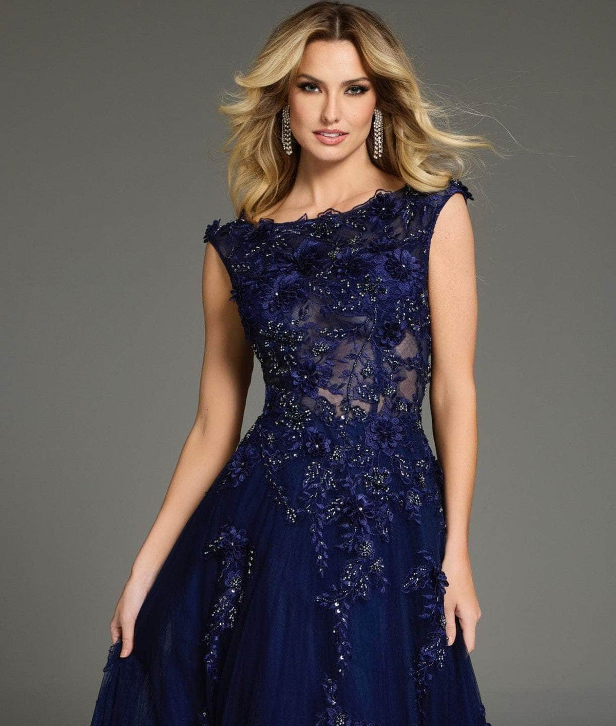 Jovani 37070 - Lace Floral Cape Sleeve Prom Gown