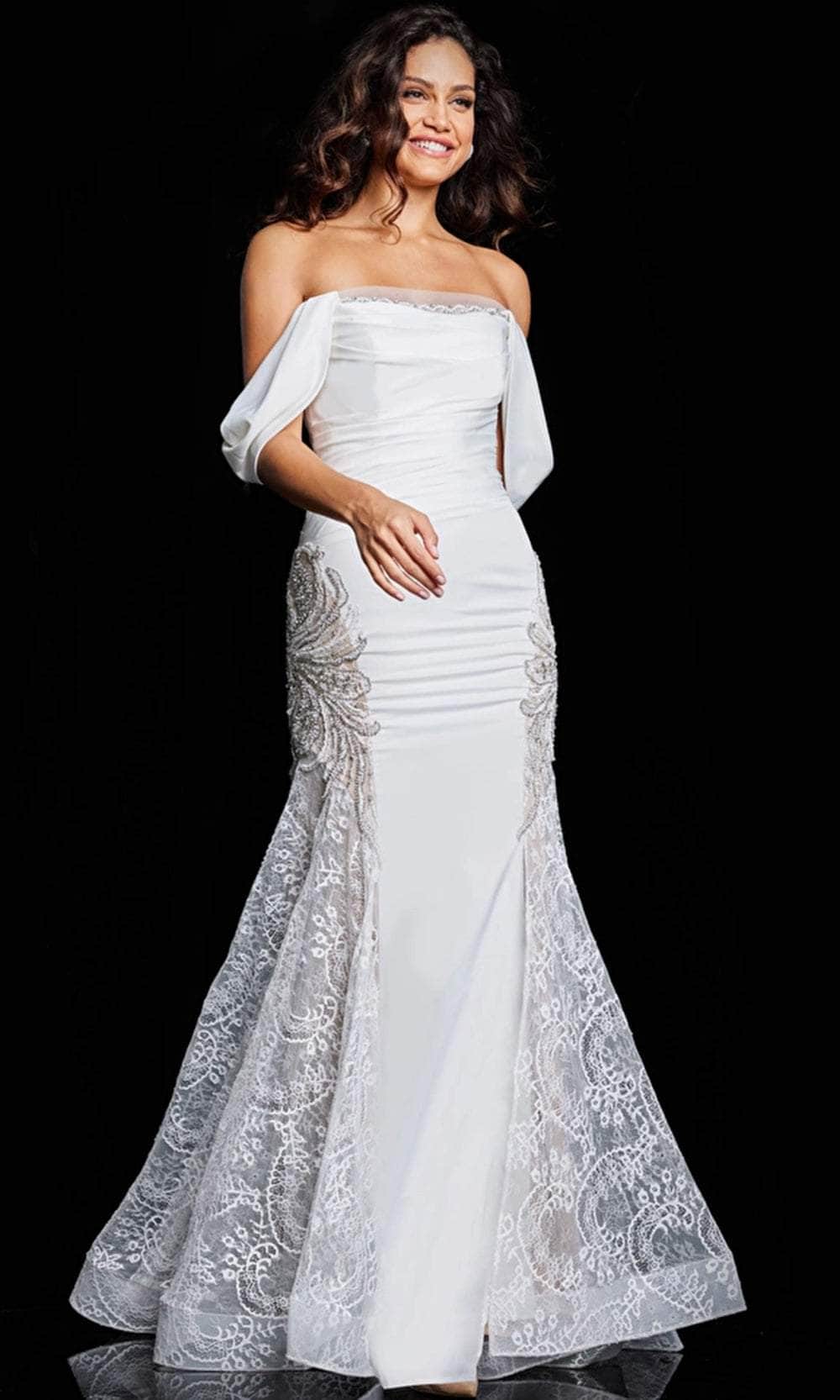 Jovani 38501 - Off-Shoulder Straight-Across Neck Dress