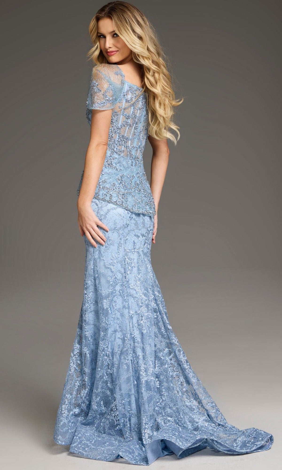 Jovani 38514 - Beaded Lace Plunging V-Neckline Gown