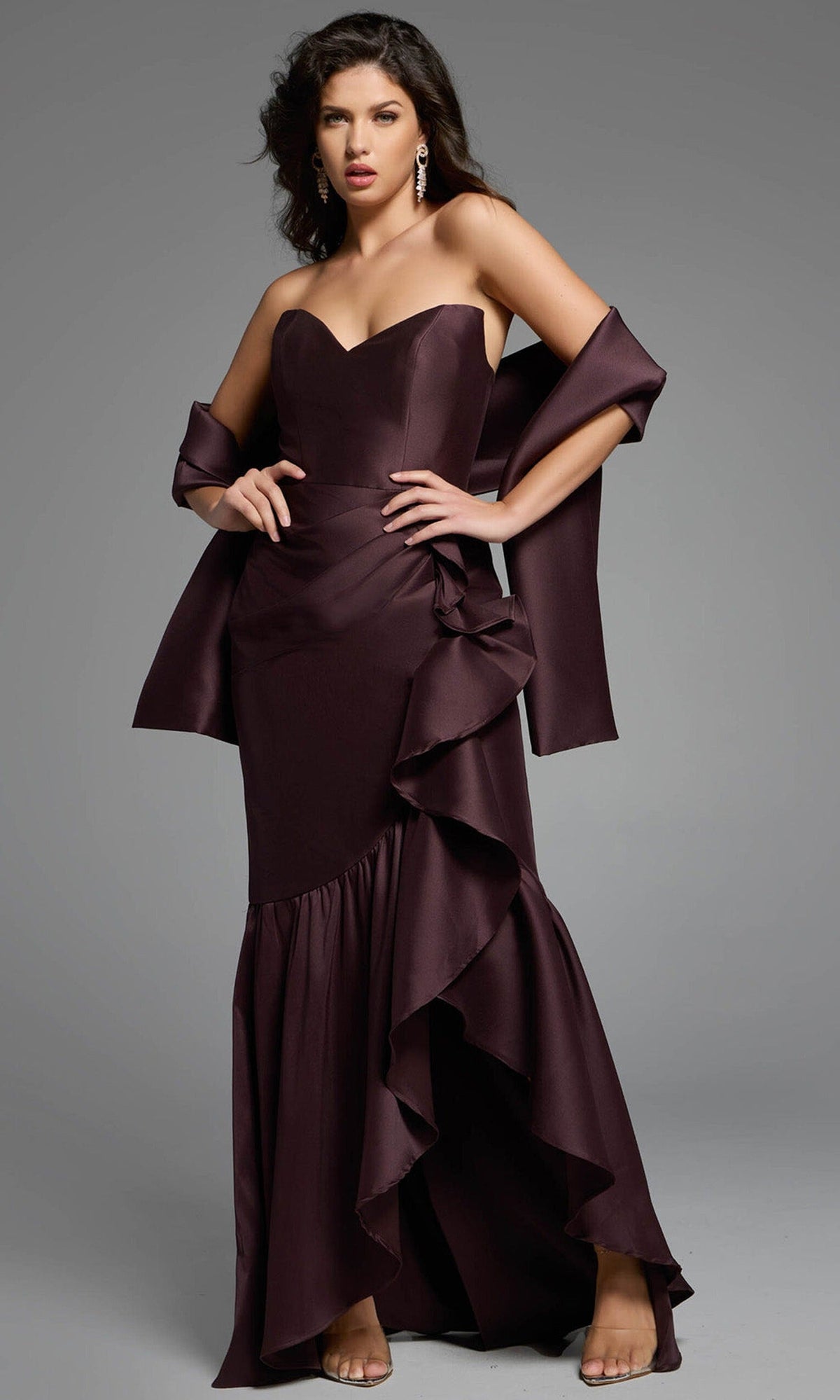 Jovani 39265 - Strapless Satin High Low Gown