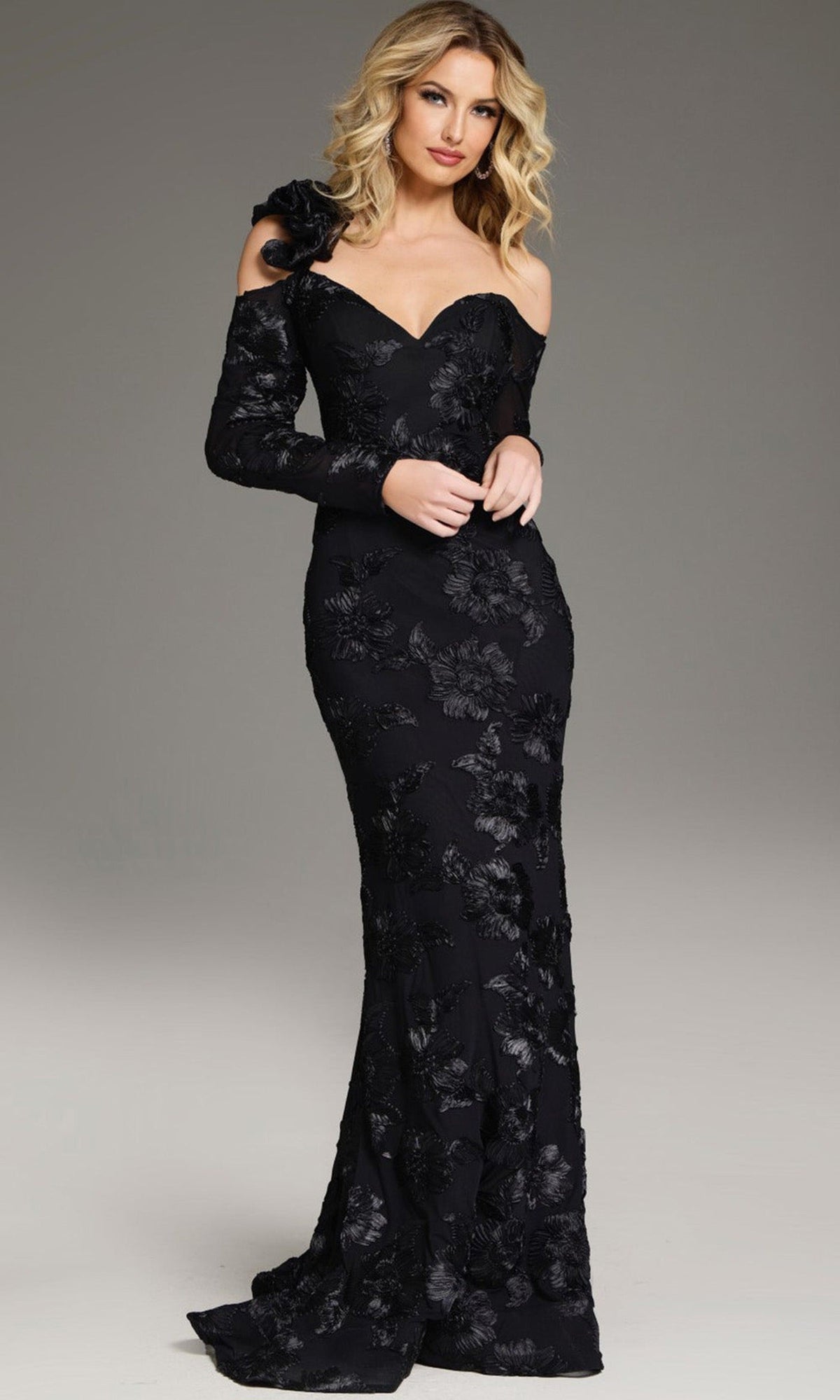 Jovani 39266 - Long Sleeve Floral Lace Evening Gown
