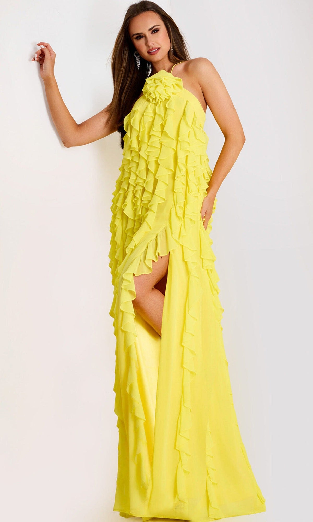 Jovani 39823 - Halter Chiffon Ruffle Evening Gown