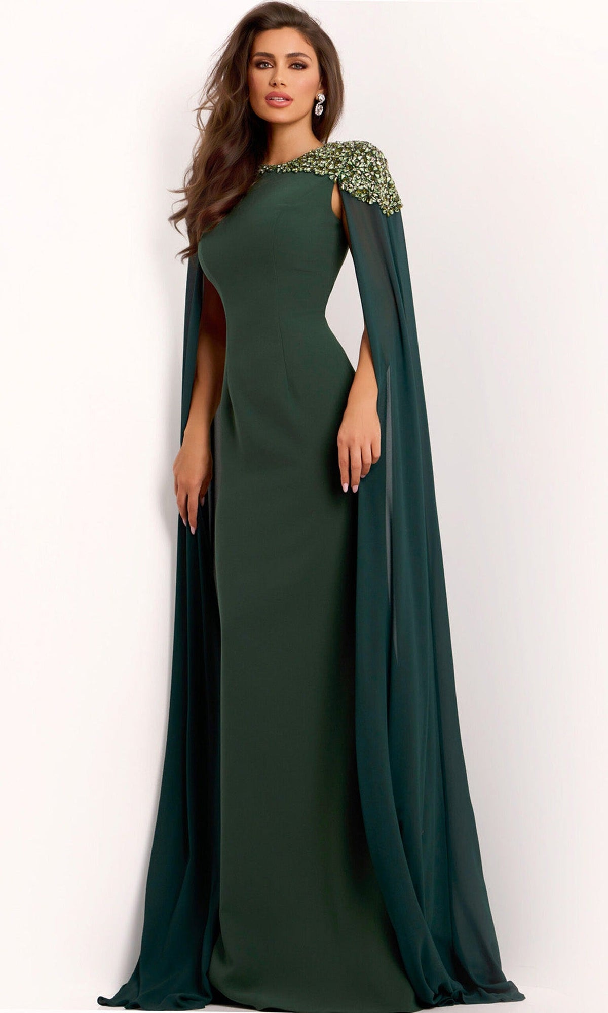 Jovani 40000 - Beaded Shoulder Cape Sleeve Evening Gown