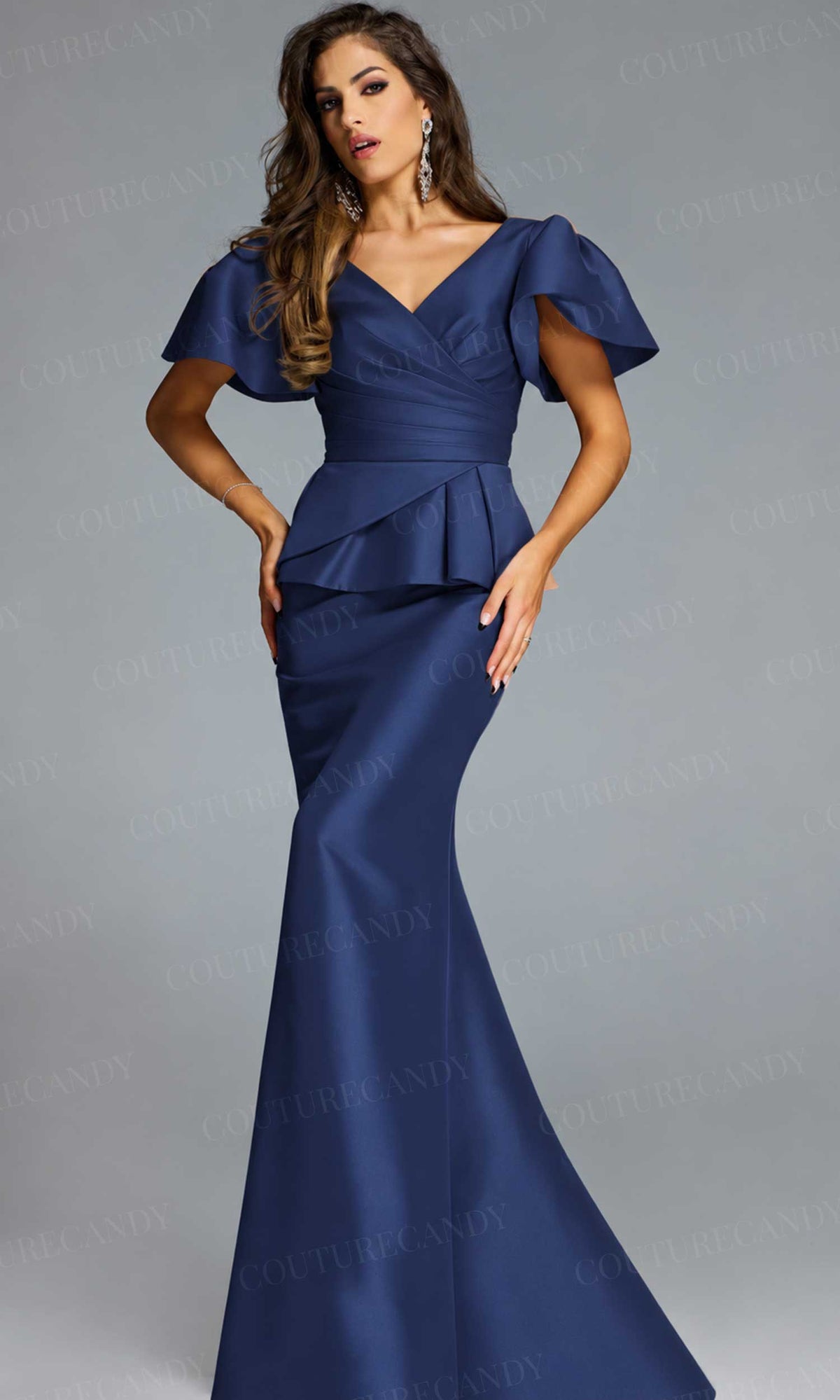 Jovani 43805 - V-Neck Mermaid Gown with Peplum