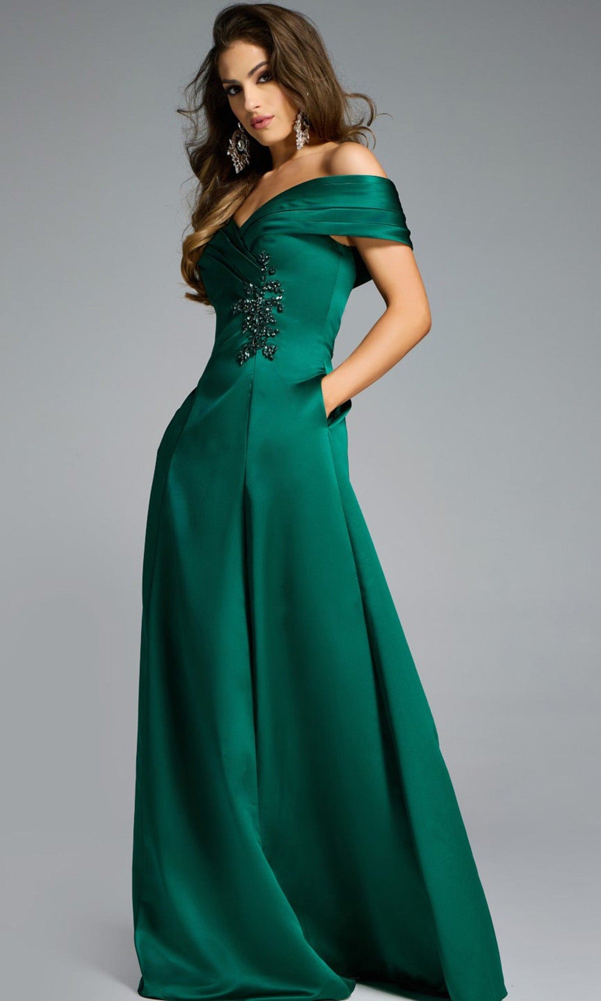 Jovani 43808 - Embellished Off Shoulder A-Line Gown
