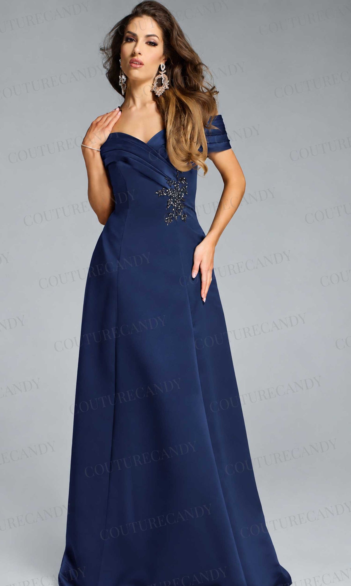 Jovani 43808 - Embellished Off Shoulder A-Line Gown