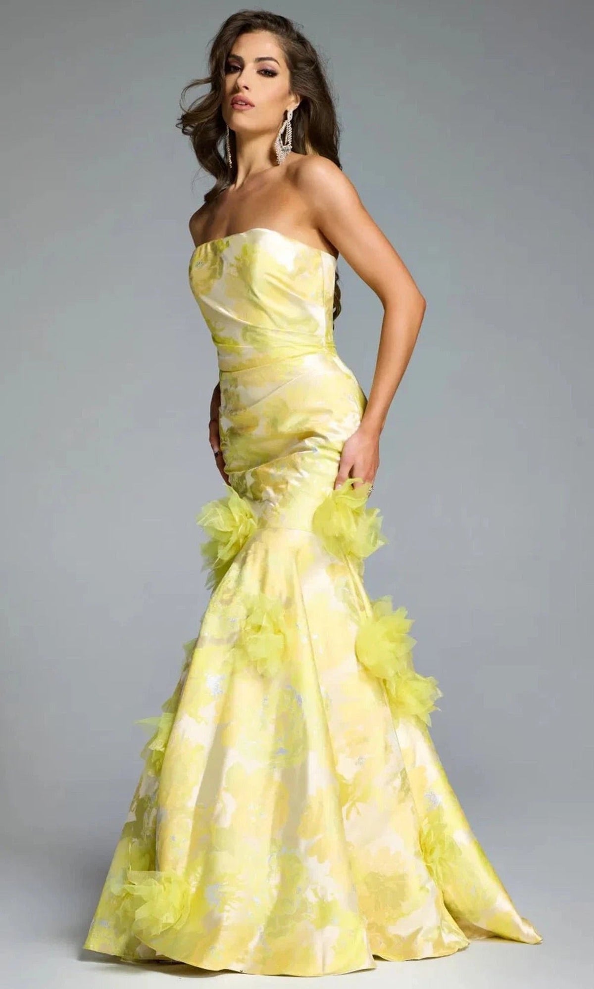 Jovani 44351 - Strapless Mermaid Gown with Floral Appliques