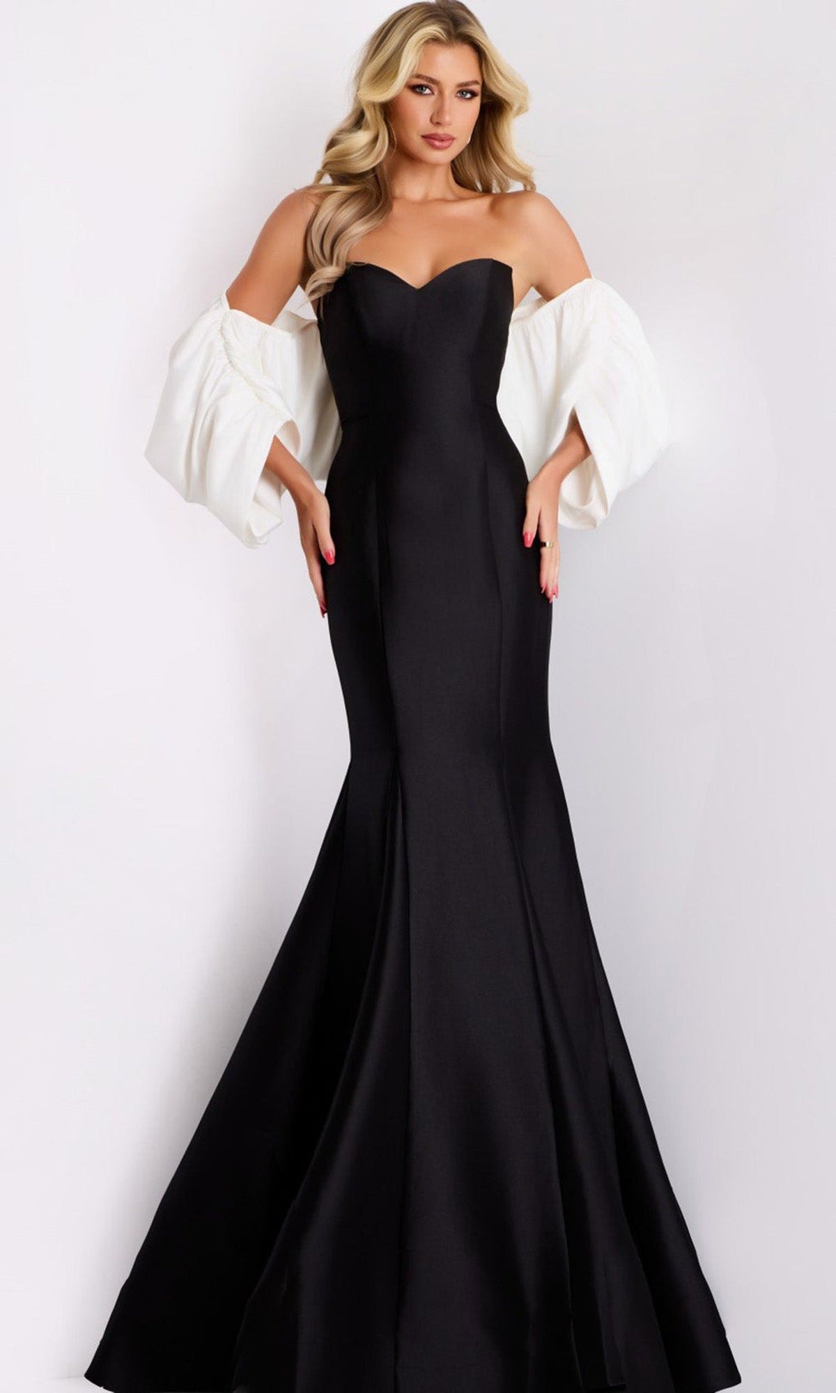 Jovani 45358 - Dramatic Sleeves Velvet Mermaid Gown