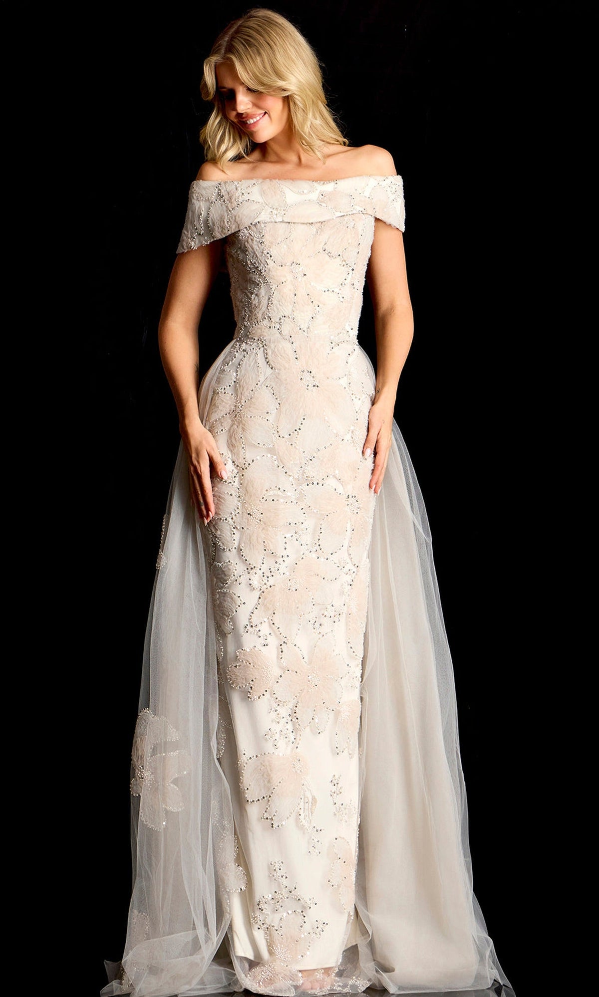 Jovani 46034 - Floral Applique Evening Gown
