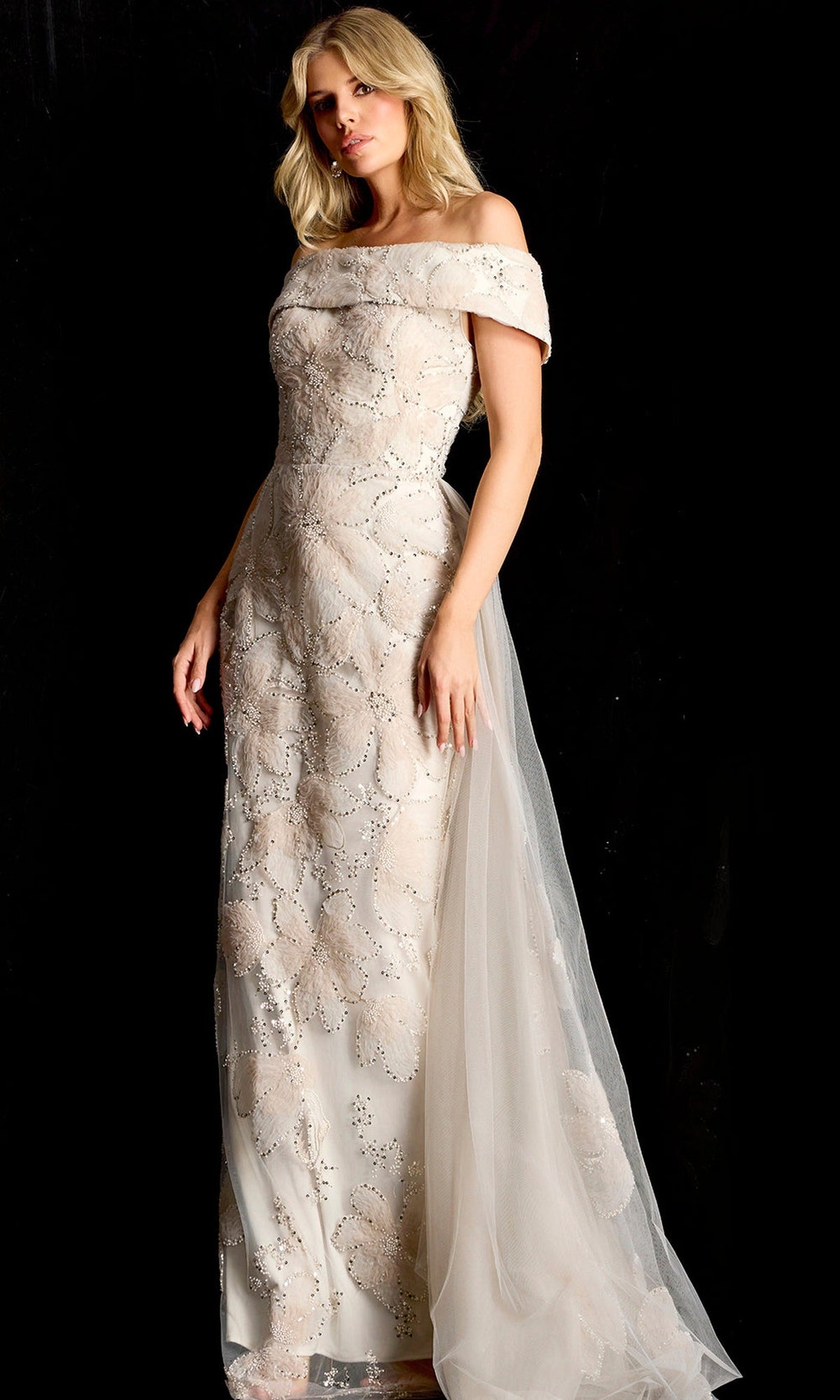 Jovani 46034 - Floral Applique Evening Gown