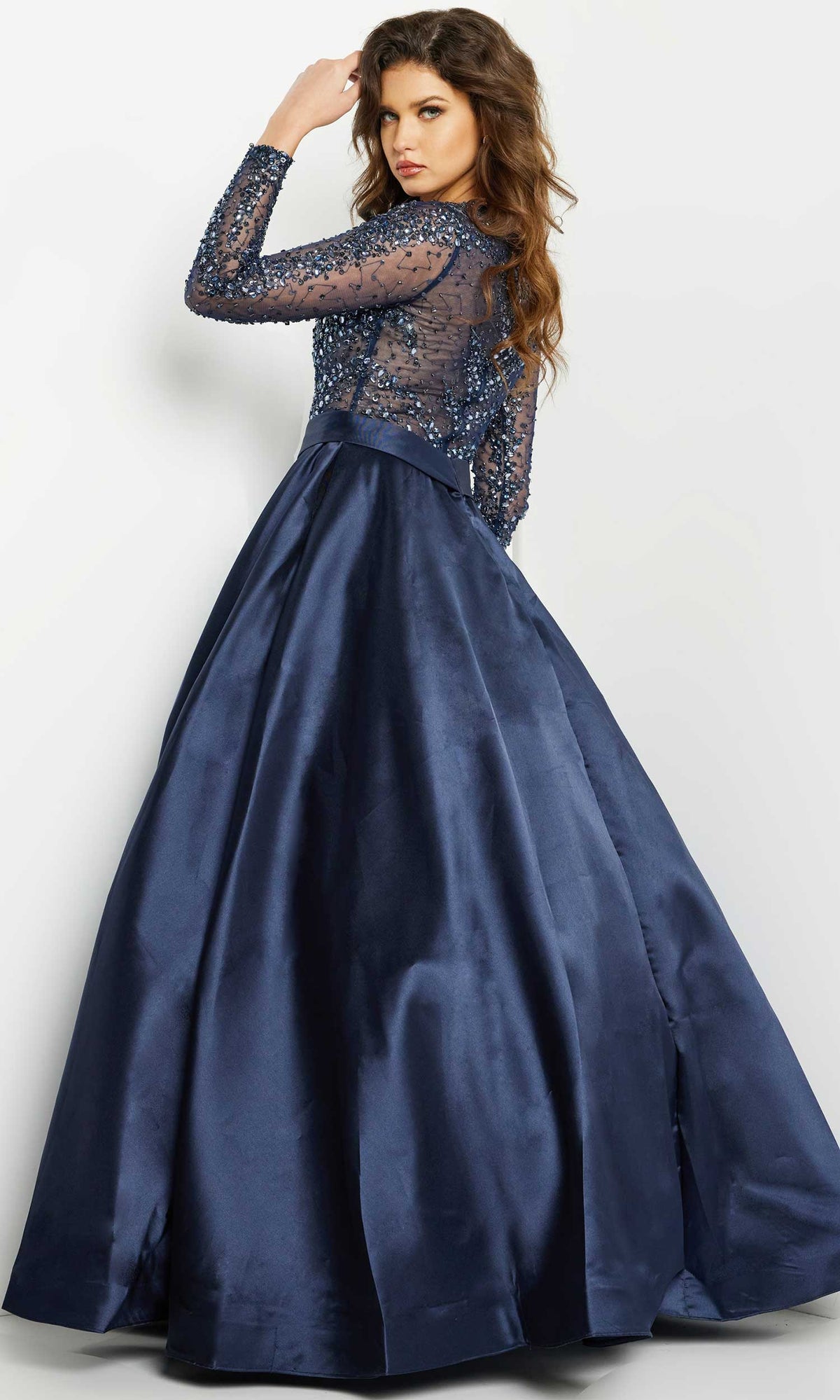 Jovani - 46066 Stone Embellished Long Sleeves Ballgown